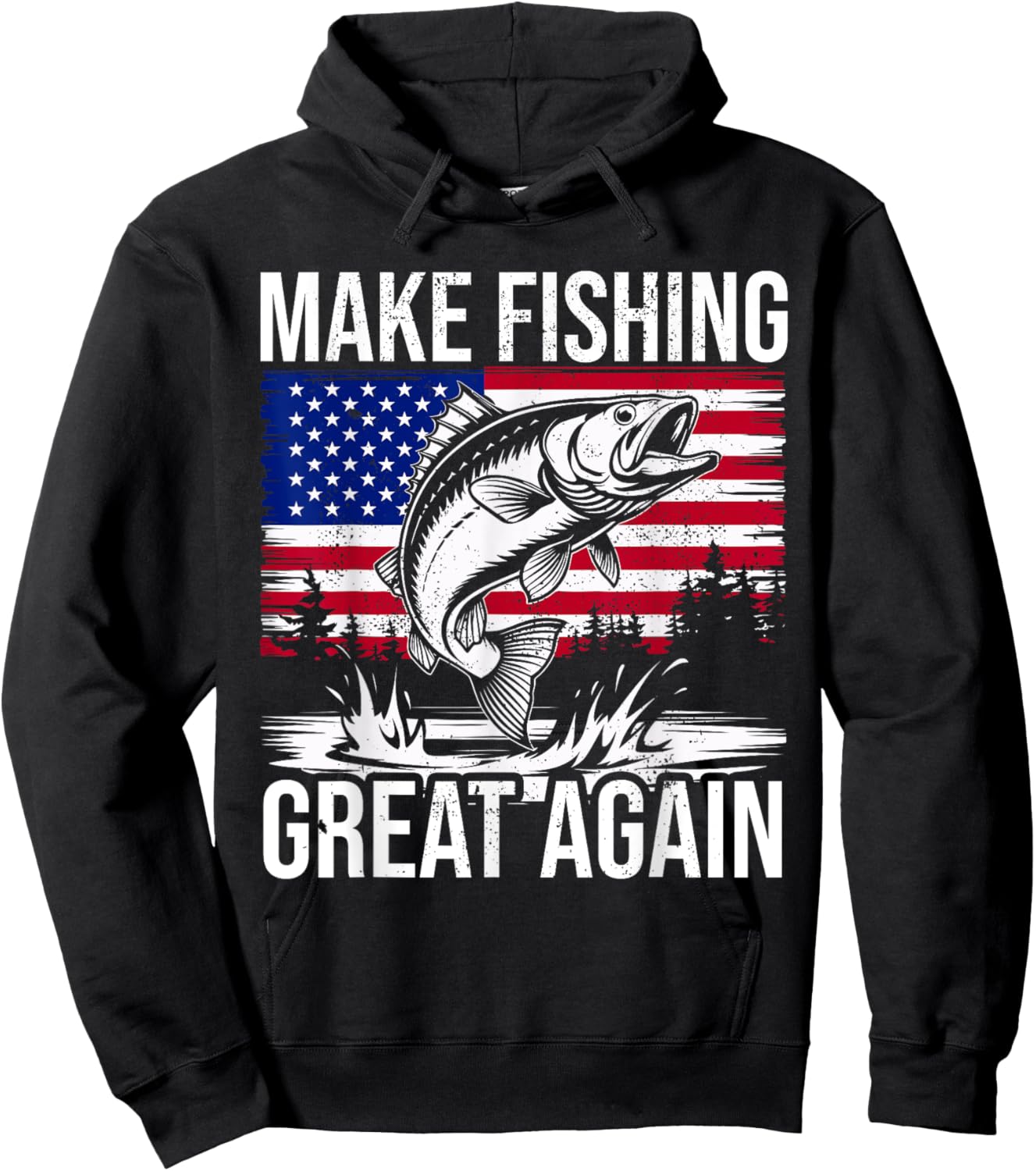 Funny Fishing & Trump Fisherman Gifts American Flag Red Wave Hoodie - Hoodie | Black