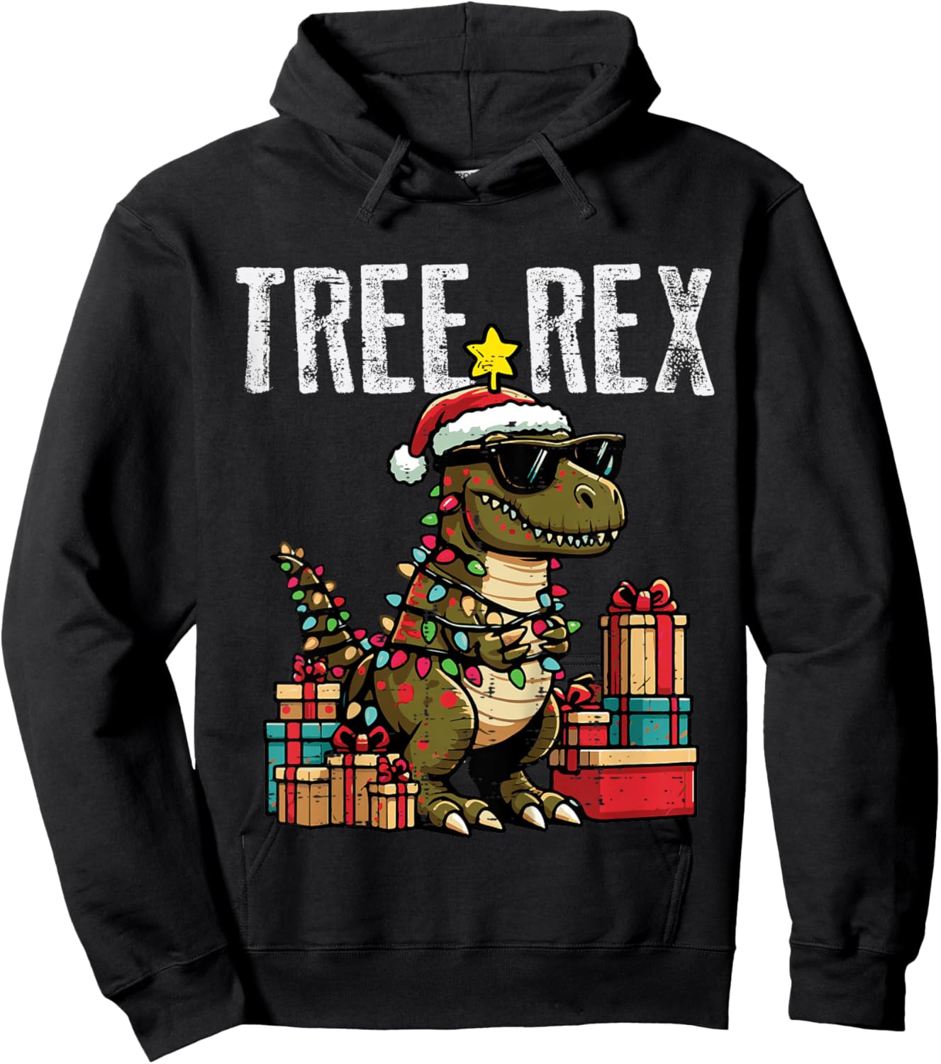 Kids Christmas Dinosaur Tree Rex Xmas Trex Toddler Boys Kid Youth Hoodie - Hoodie | Black