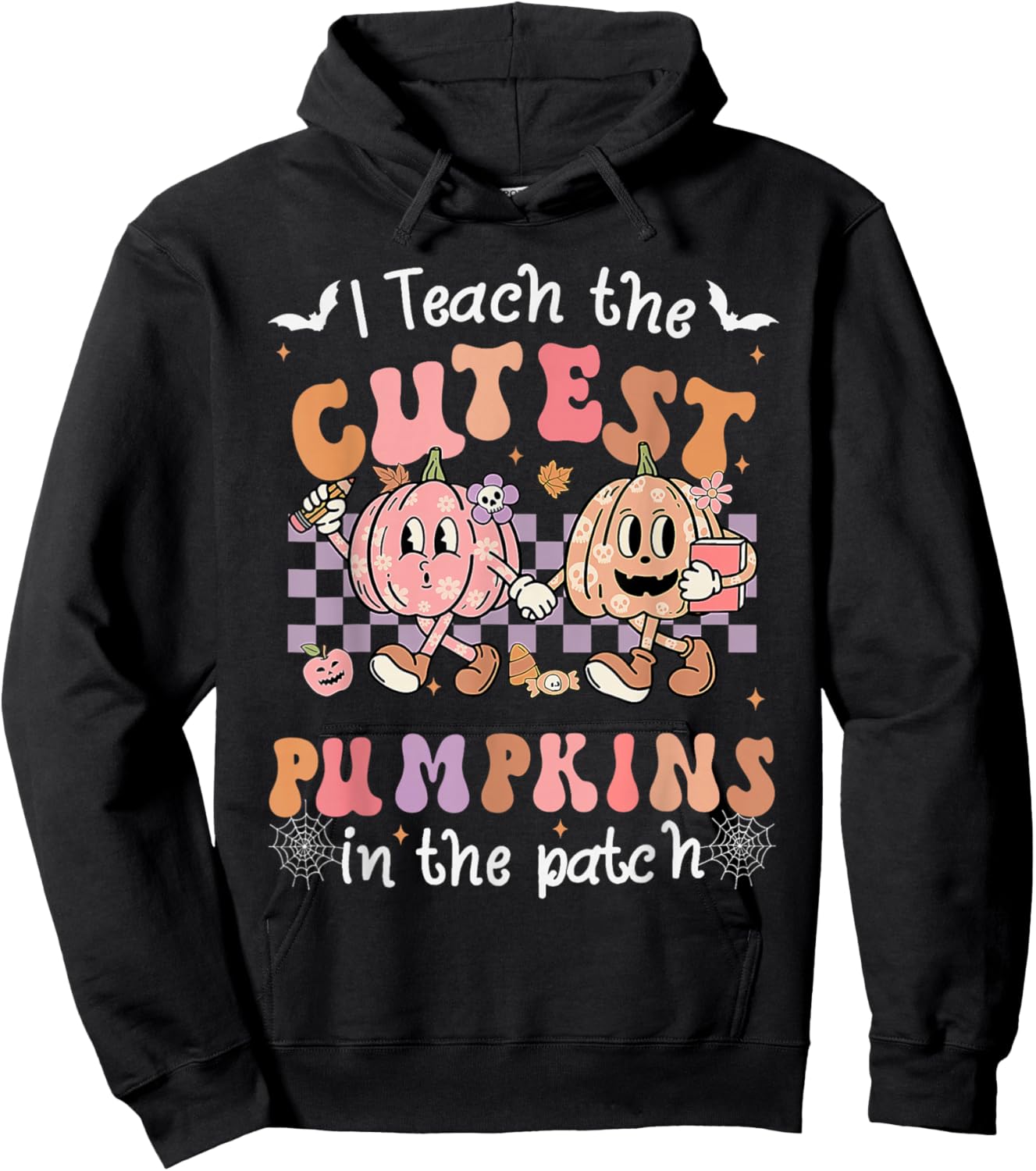 I Teach The Cutest Pumpkins In The Patch Retro Teacher Fall Hoodie - Hoodie | Black
