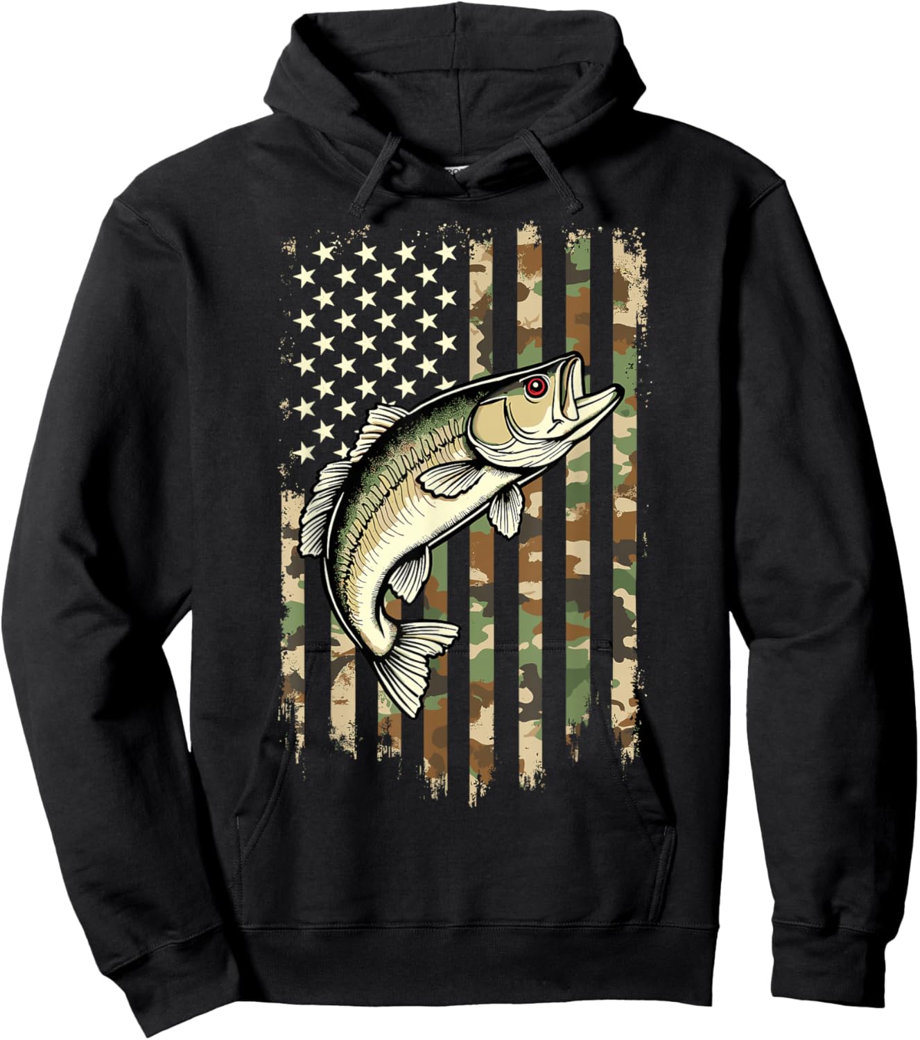Fishing Camouflage USA American Flag Camo Fisherman Hoodie - Hoodie | Black