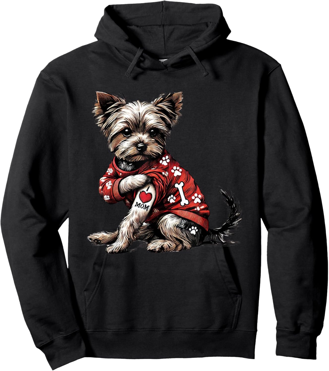 Funny I Love Mom Tattoo Yorkshire Terrier Mom Hoodie - Hoodie | Black