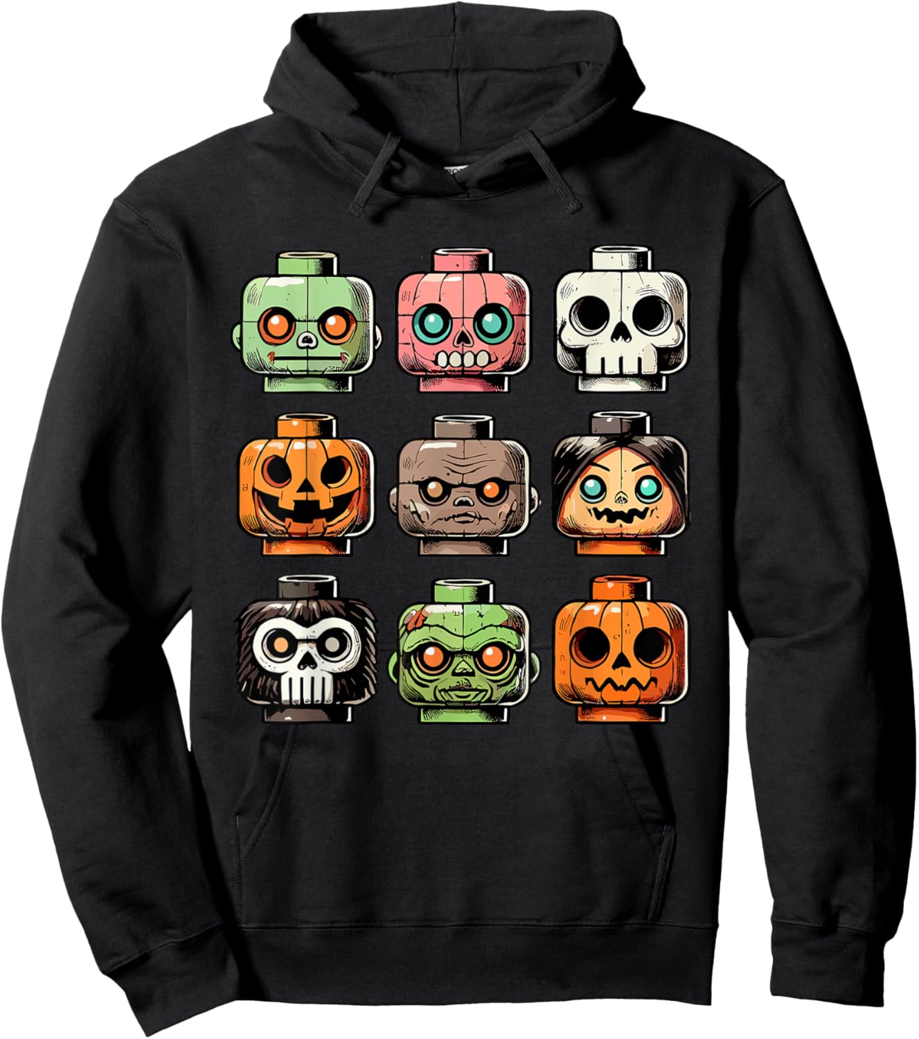 Retro Horror Bricks Head Scary Halloween Mask Hoodie - Hoodie | Black