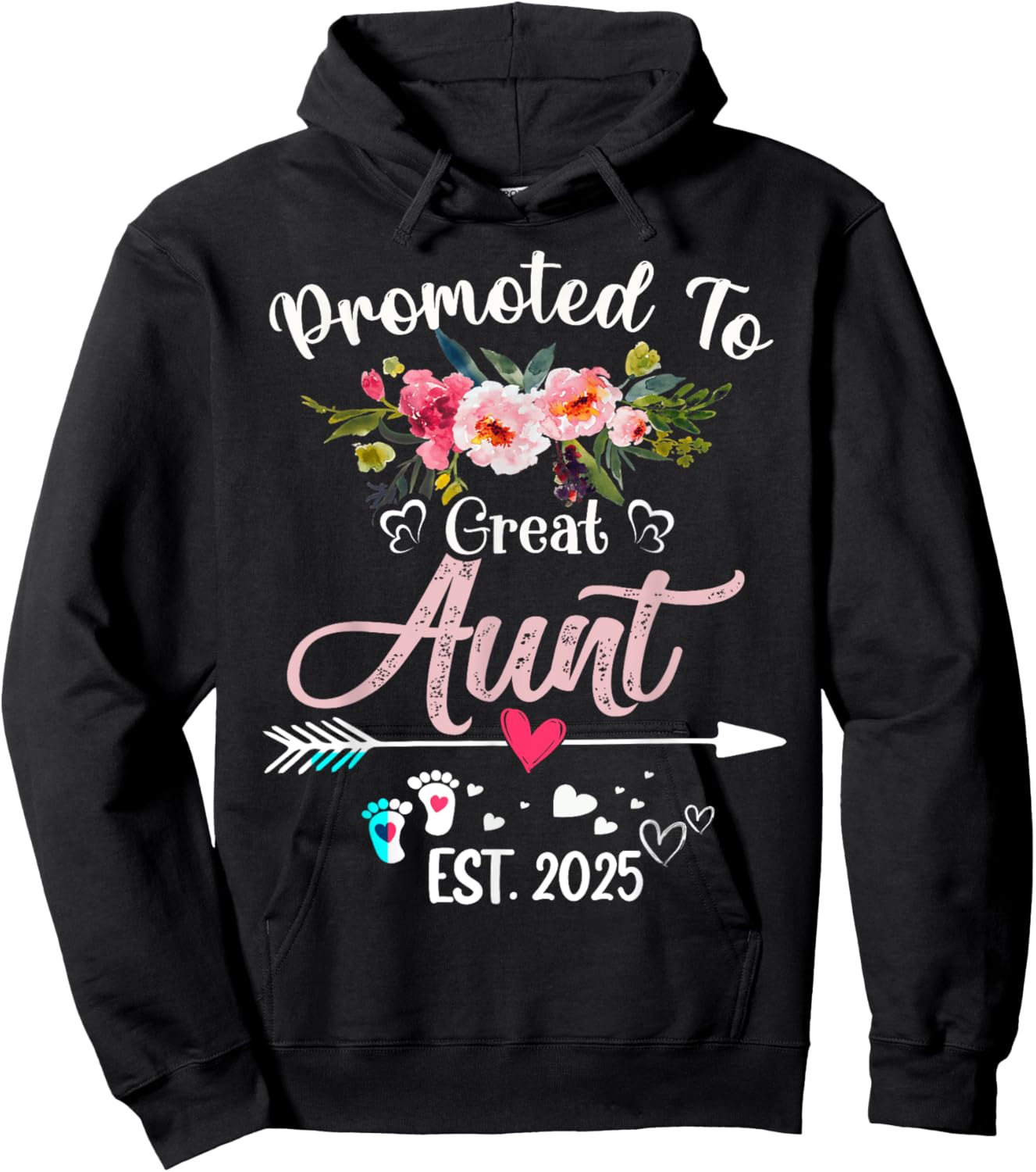 Promoted To Great Aunt 2025 Mothers Day First Time Mom Hoodie - Hoodie | Black