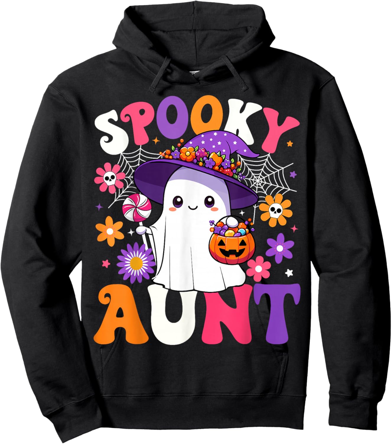 Groovy Spooky Aunt Halloween Ghost Pumpkin Halloween Auntie Hoodie - Hoodie | Black