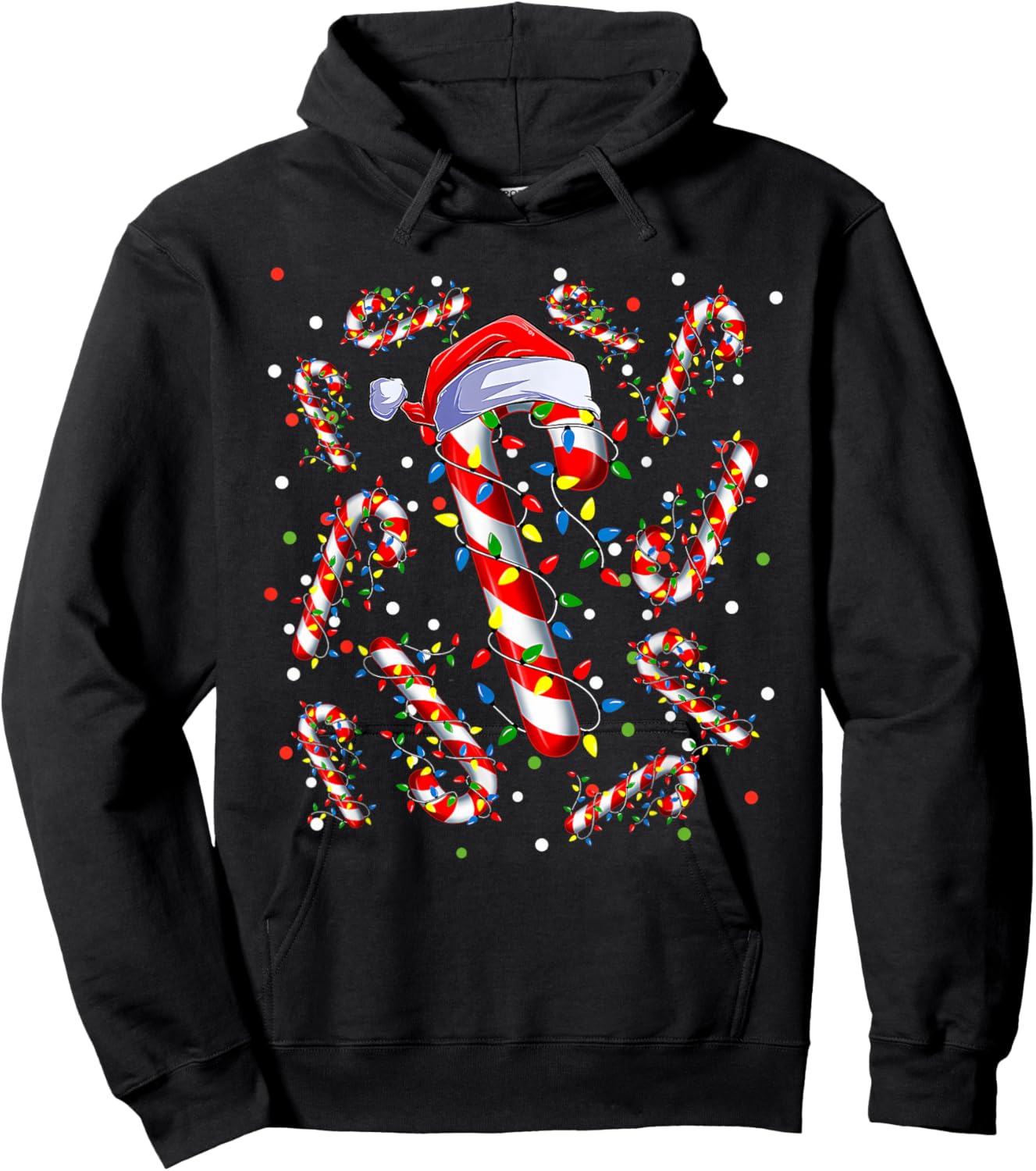 Candy Cane Santa Hat Christmas Xmas Lights Red And White Hoodie - Hoodie | Black