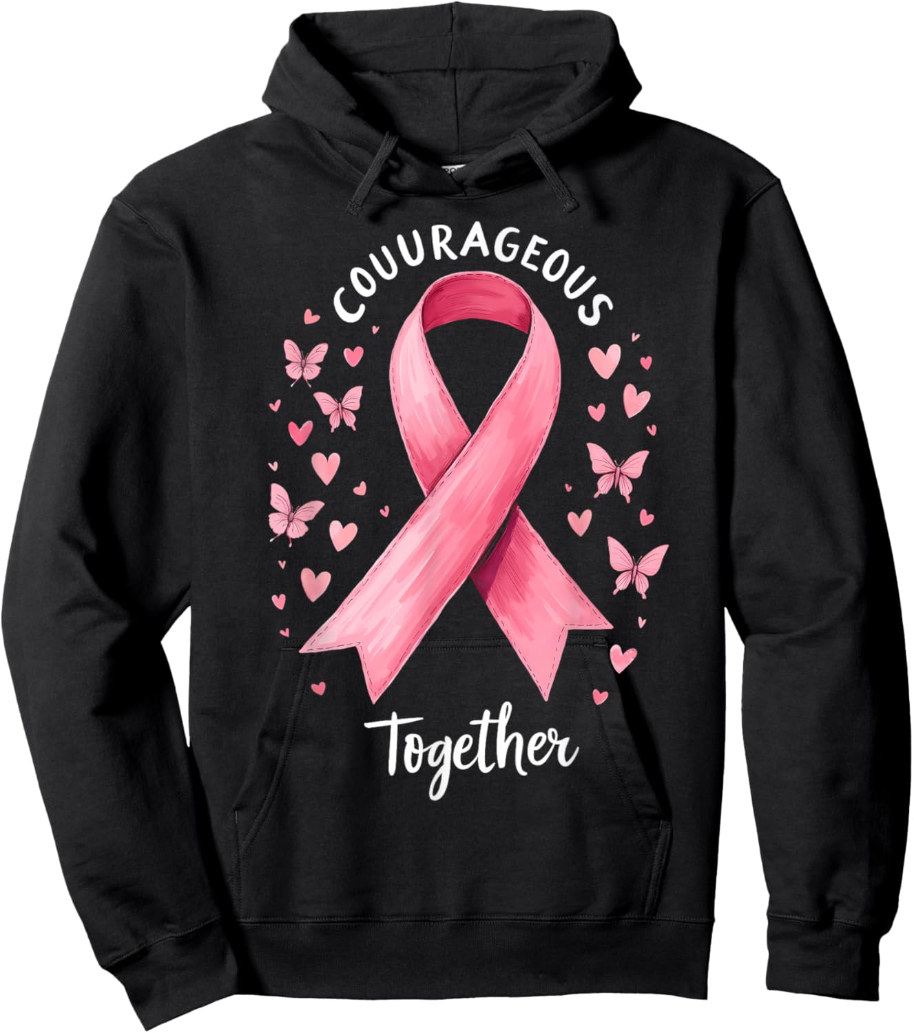 Cancer Awareness Pink Ribbon Courageous Together Hoodie - Hoodie | Black