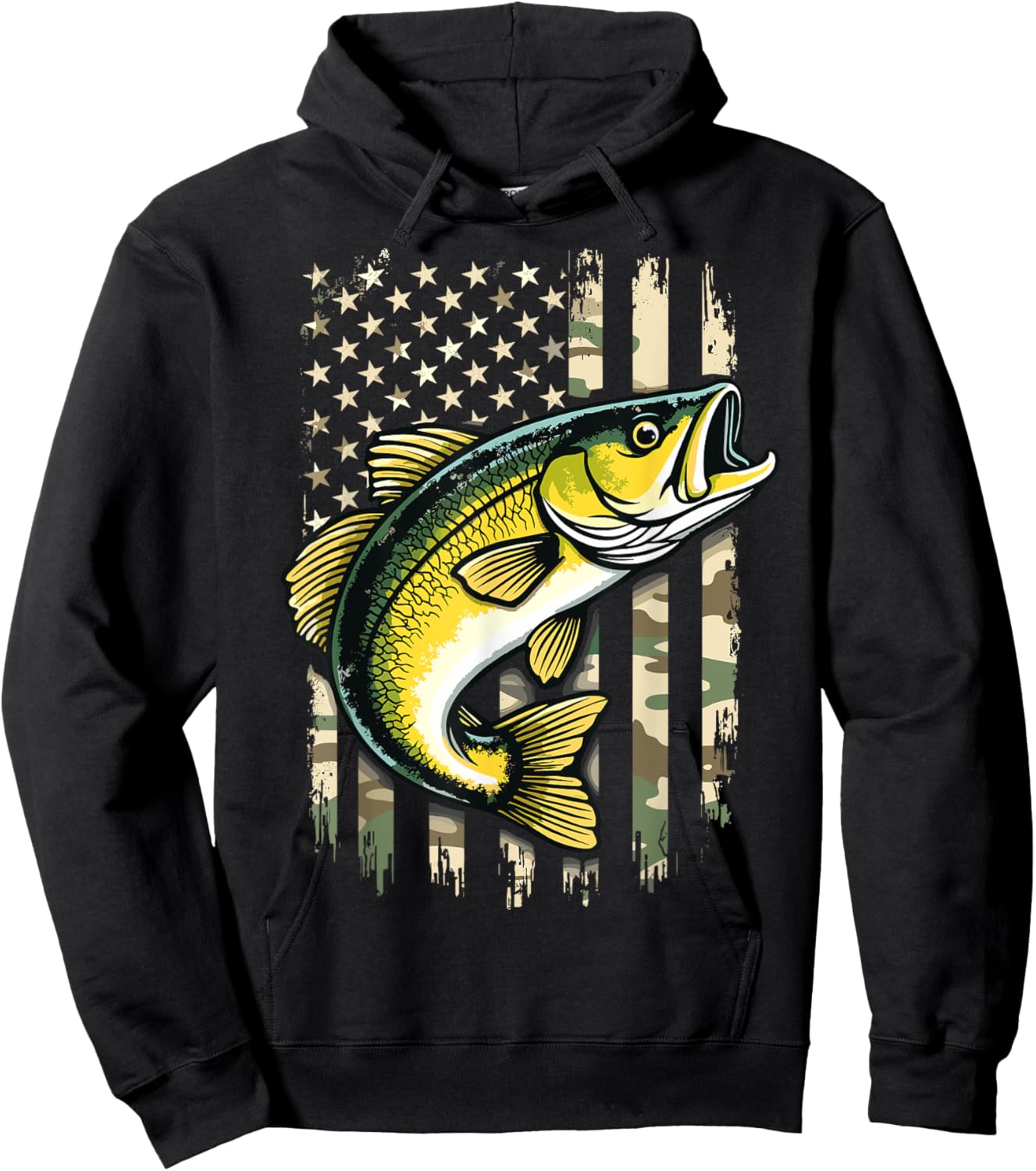 Fish Camo US Flag Cool Fishing Patriotic Hoodie - Hoodie | Black