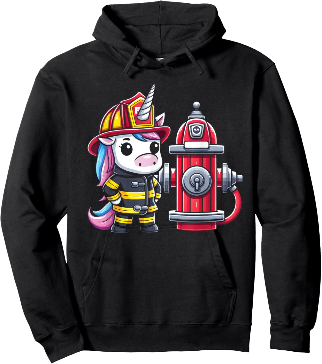 Firefighter Unicorn Fire Hydrant Fireman Kids Firefighting Hoodie - Hoodie | Black