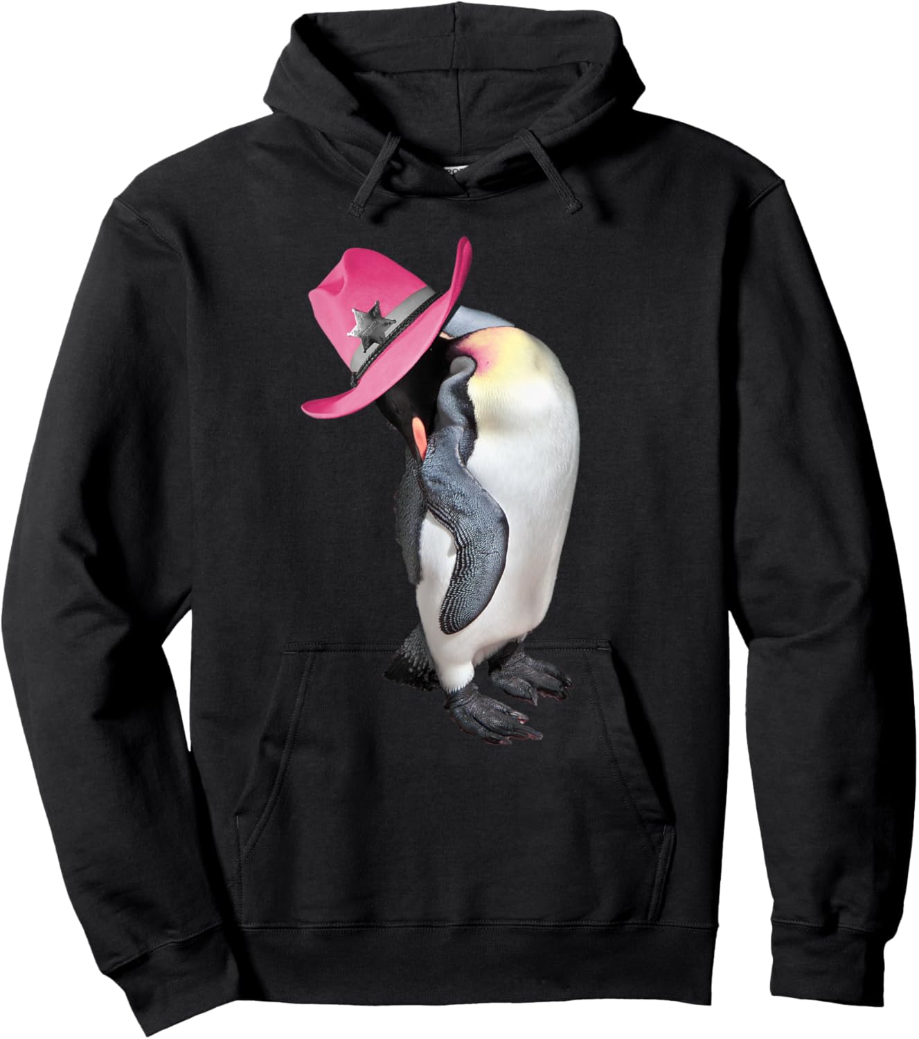 Penguin Wearing Pink Cowboy Cowgirl Hat, Retro Club Hoodie - Hoodie | Black