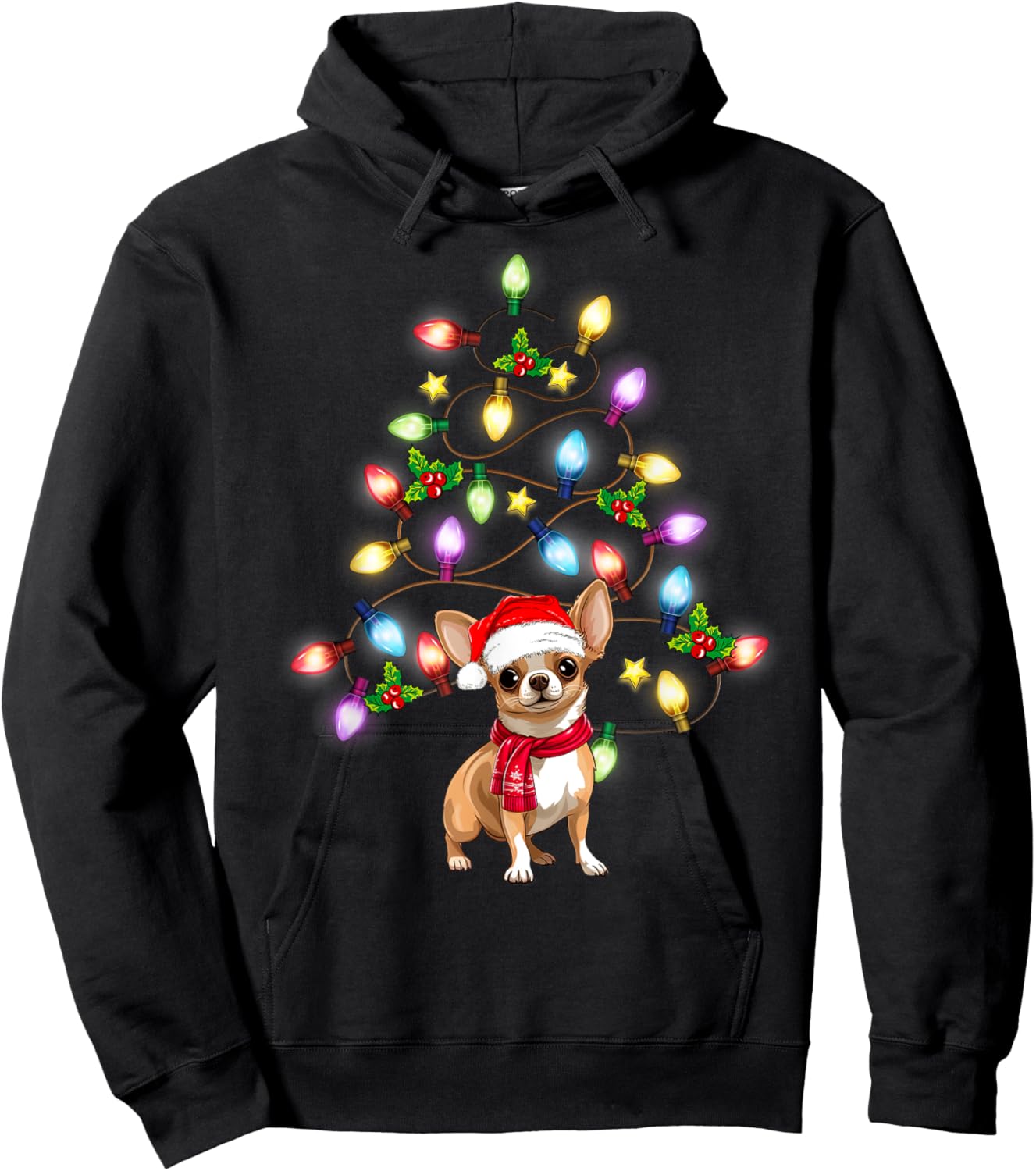 Chihuahua Cute Dog Santa Christmas Tree Decor Hoodie - Hoodie | Black