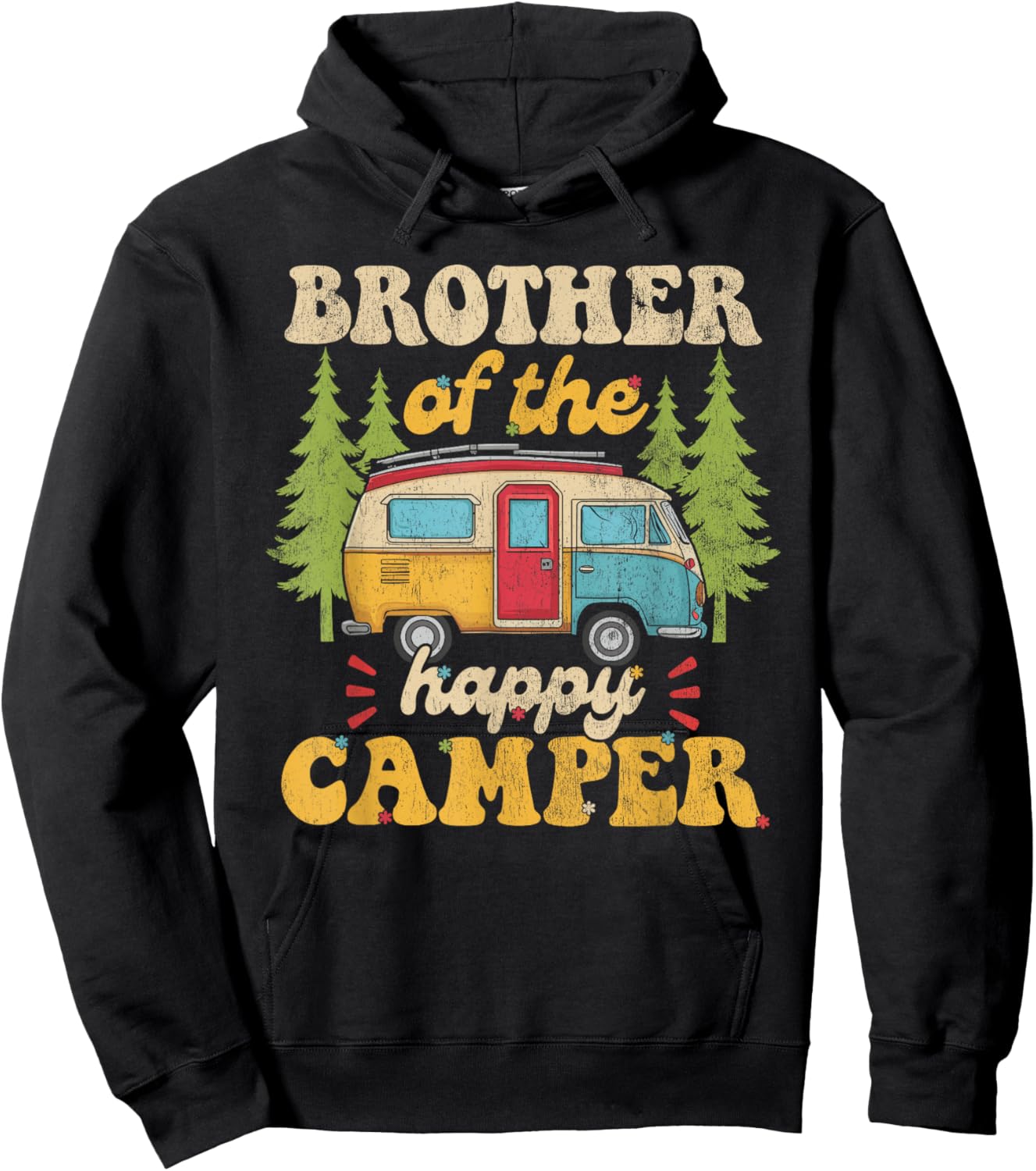 Brother of Happy Camper 1st Birthday Party Retro Brother Hoodie - Hoodie | Black