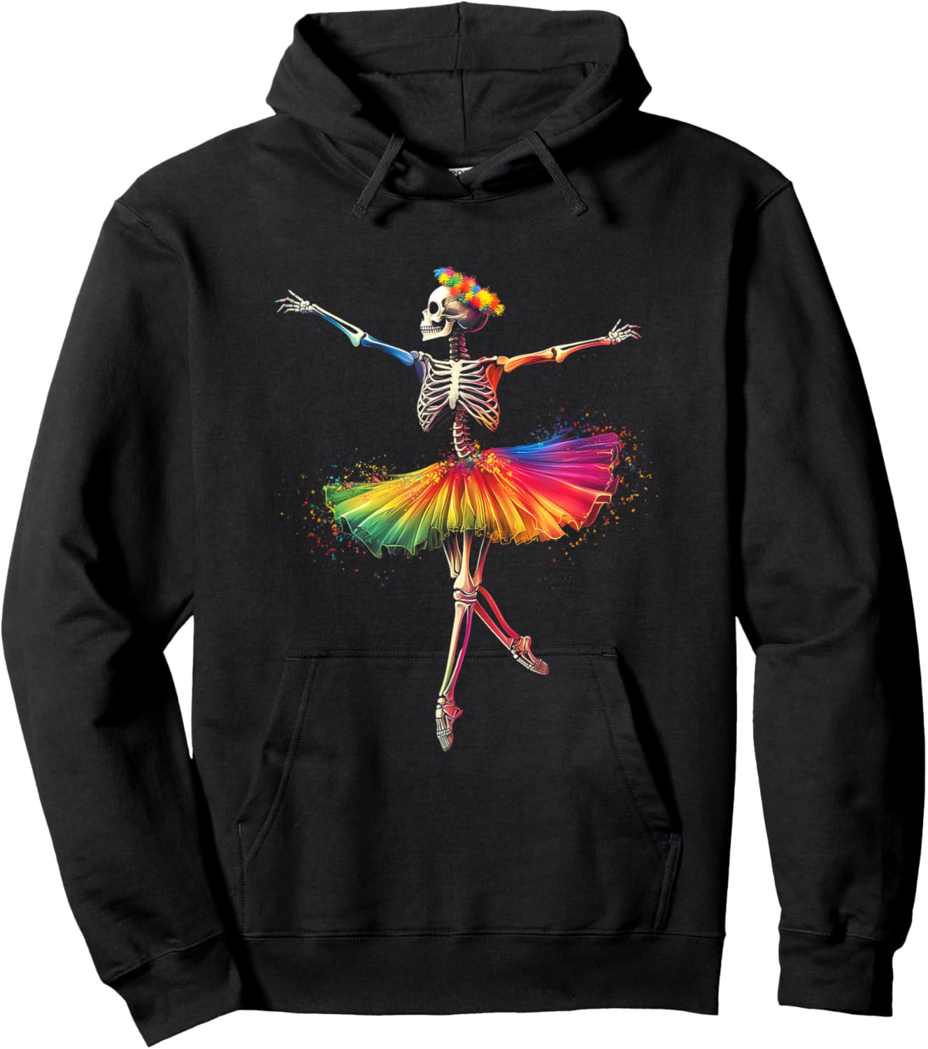 Halloween Skeleton Dancing Rainbow Ballerina Girls Women Hoodie - Hoodie | Black