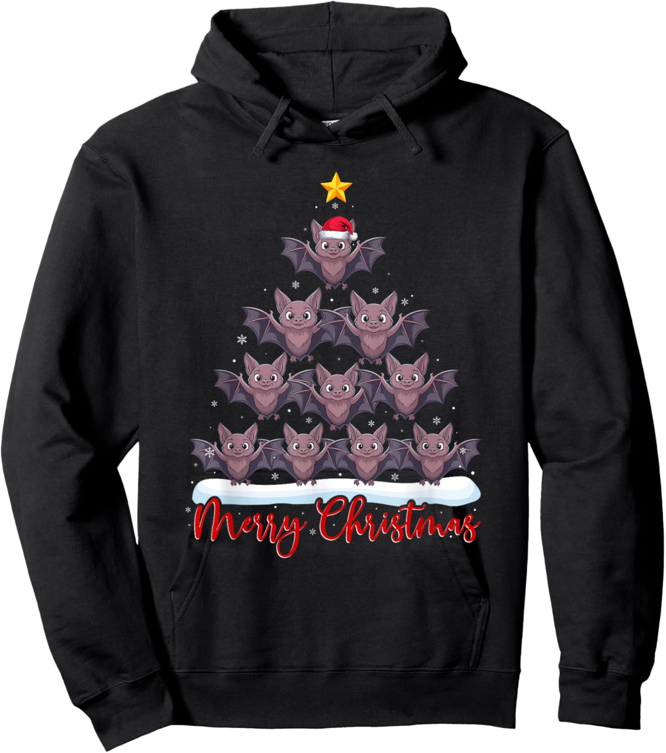 Santa Hat Ugly Xmas Funny Bat Christmas Tree Hoodie - Hoodie | Black