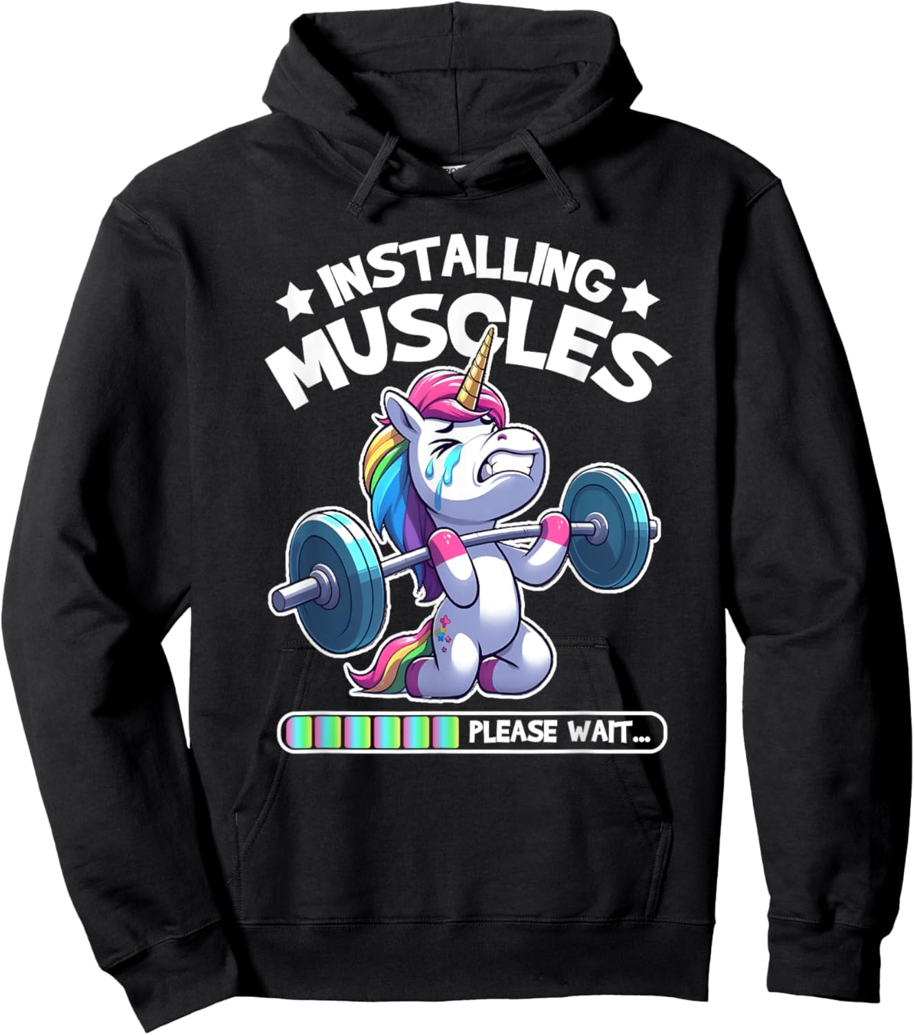 Installing Muscles Please Wait Bodybuilding Unicorn Gym Workout Weight Training Hoodie - Hoodie | Black