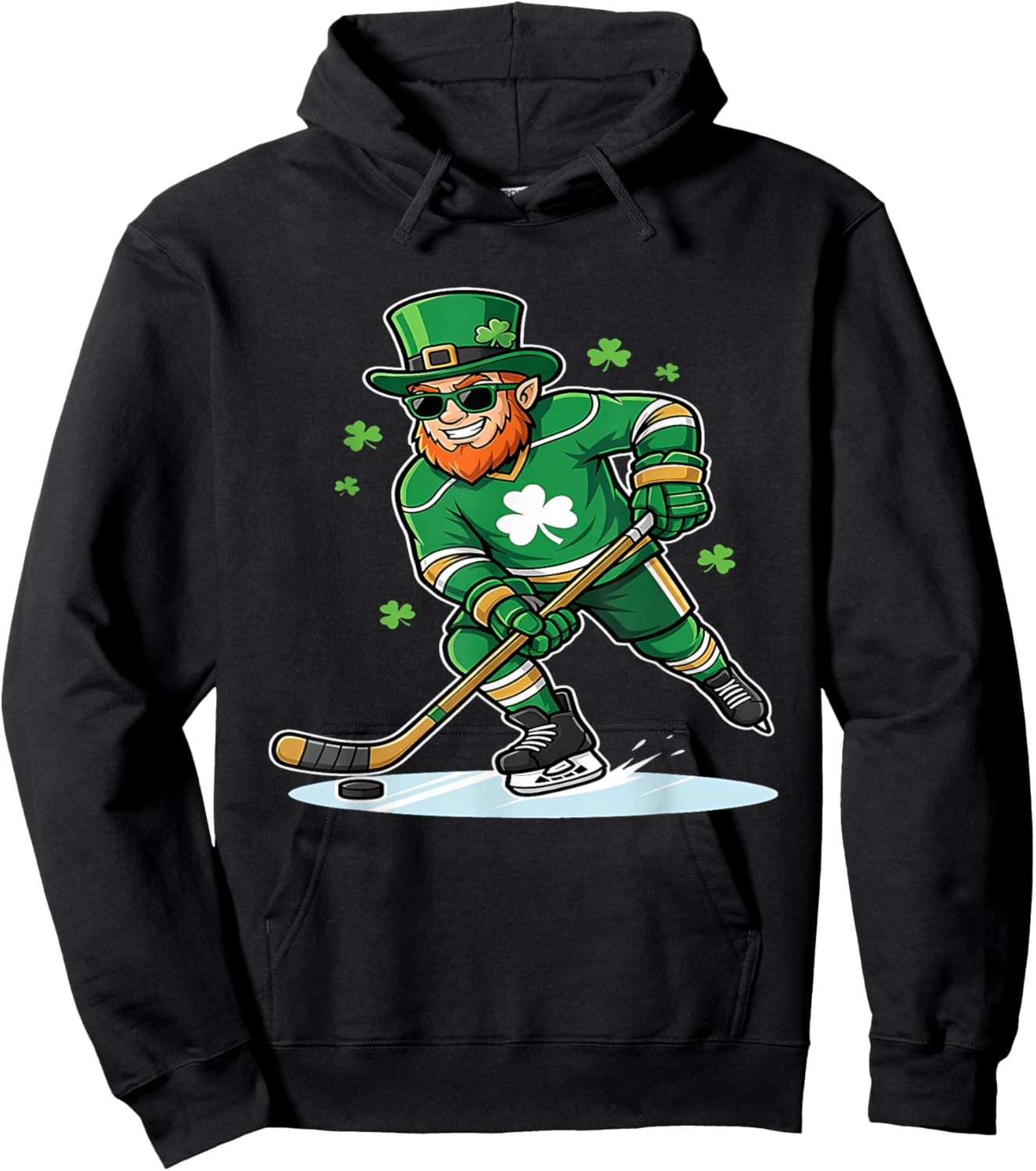 St Patricks Day Ice Hockey US Flag Saint Paddys Men Boys Kid T-Shirt - Hoodie | Black