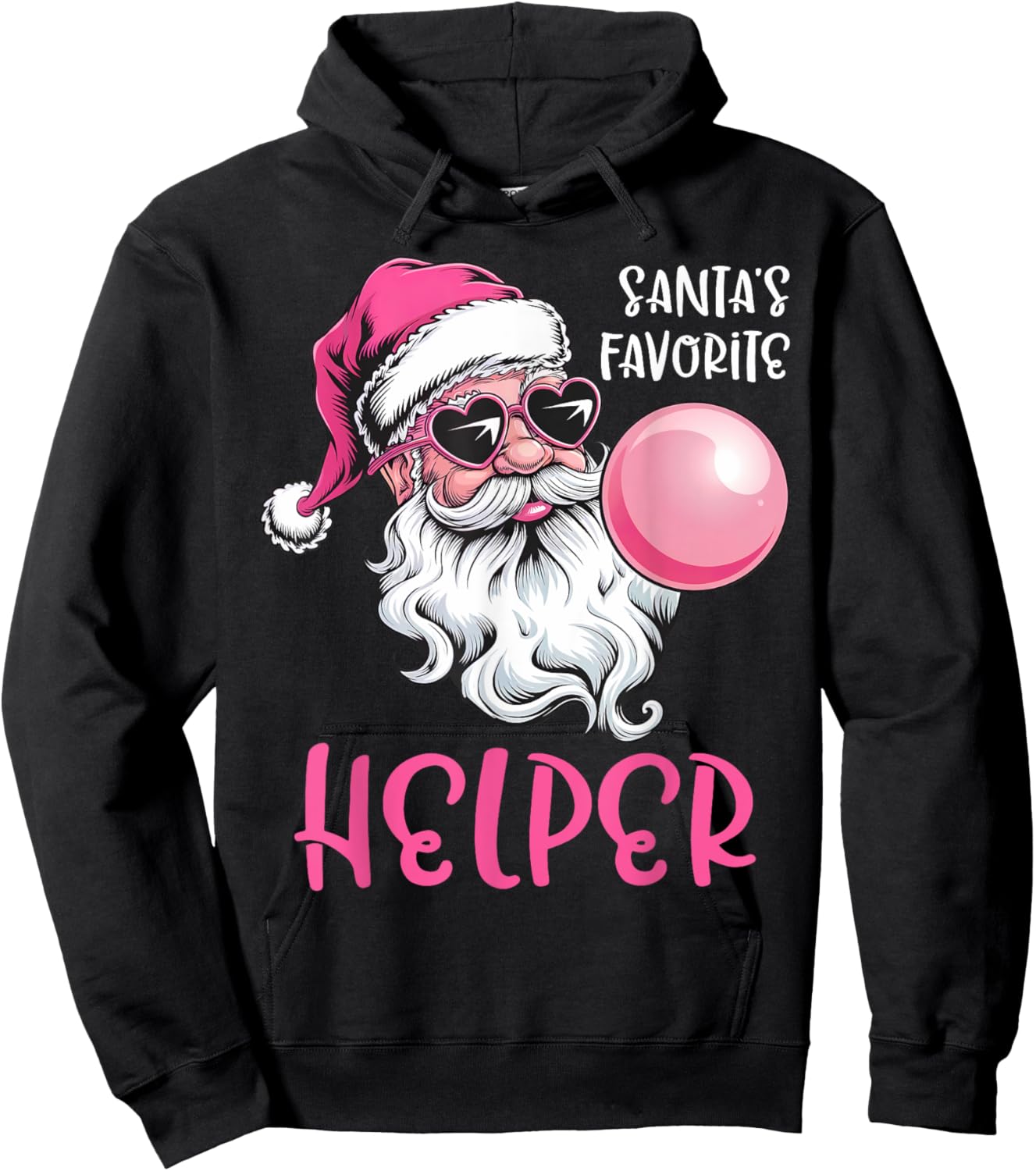 Santa's Favorite Helper Christmas Pink Santa Claus Balloon Hoodie - Hoodie | Black