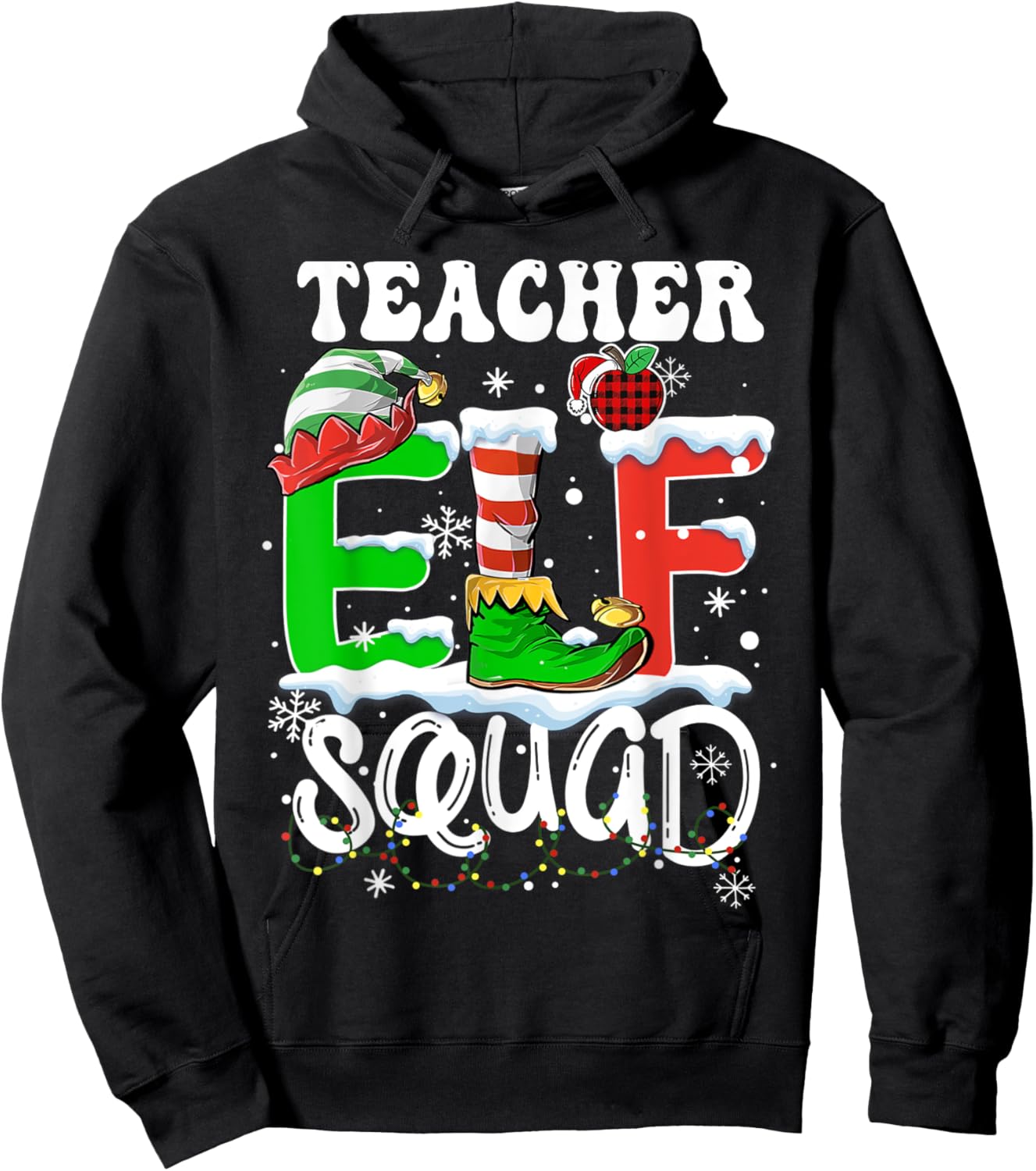 Teacher ELF Squad Funny Christmas ELF Kids Teacher Group Hoodie - Hoodie | Black