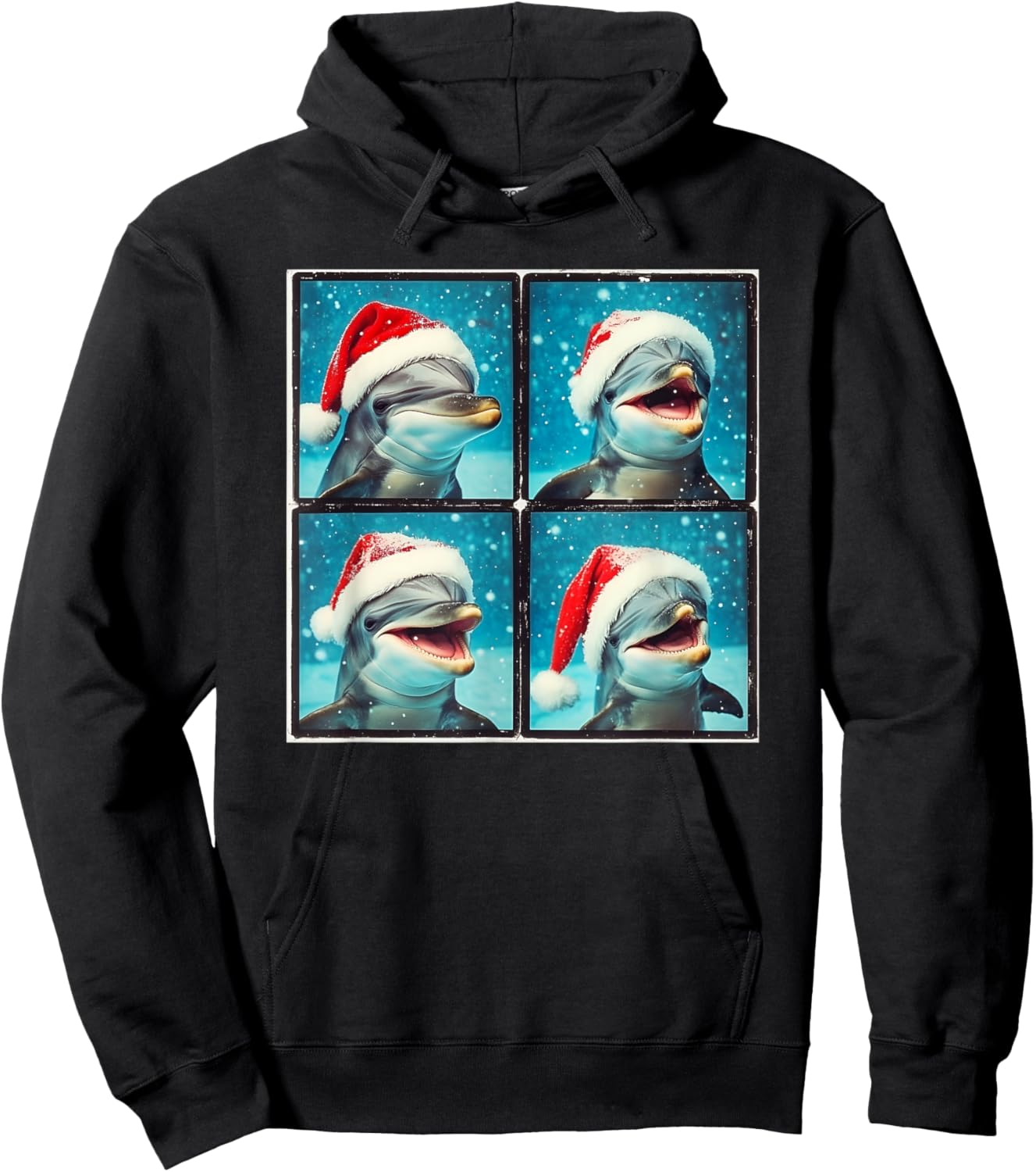 Xmas Dolphin Photo Booth , Black, Small, Short Sleeve Hoodie - Hoodie | Black