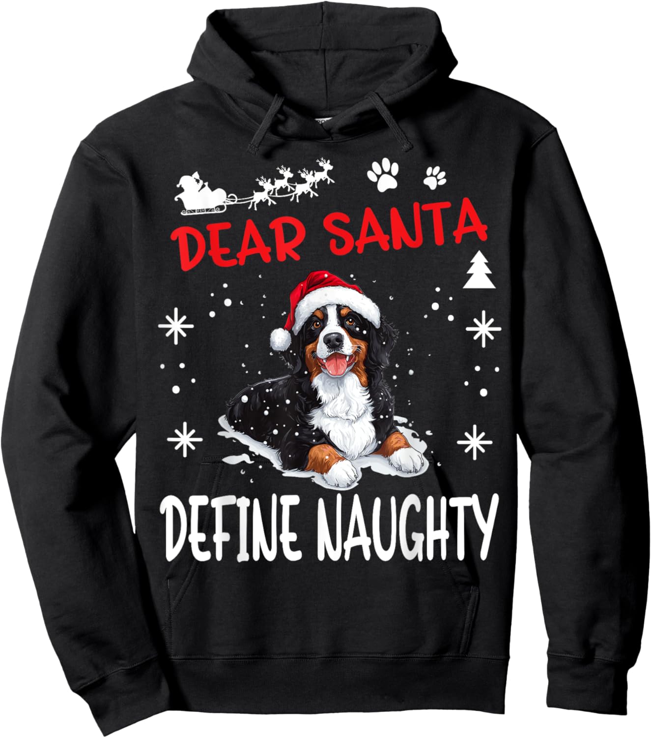 Cute Bernese Mountain Dog Christmas Dear Santa Define Hoodie - Hoodie | Black