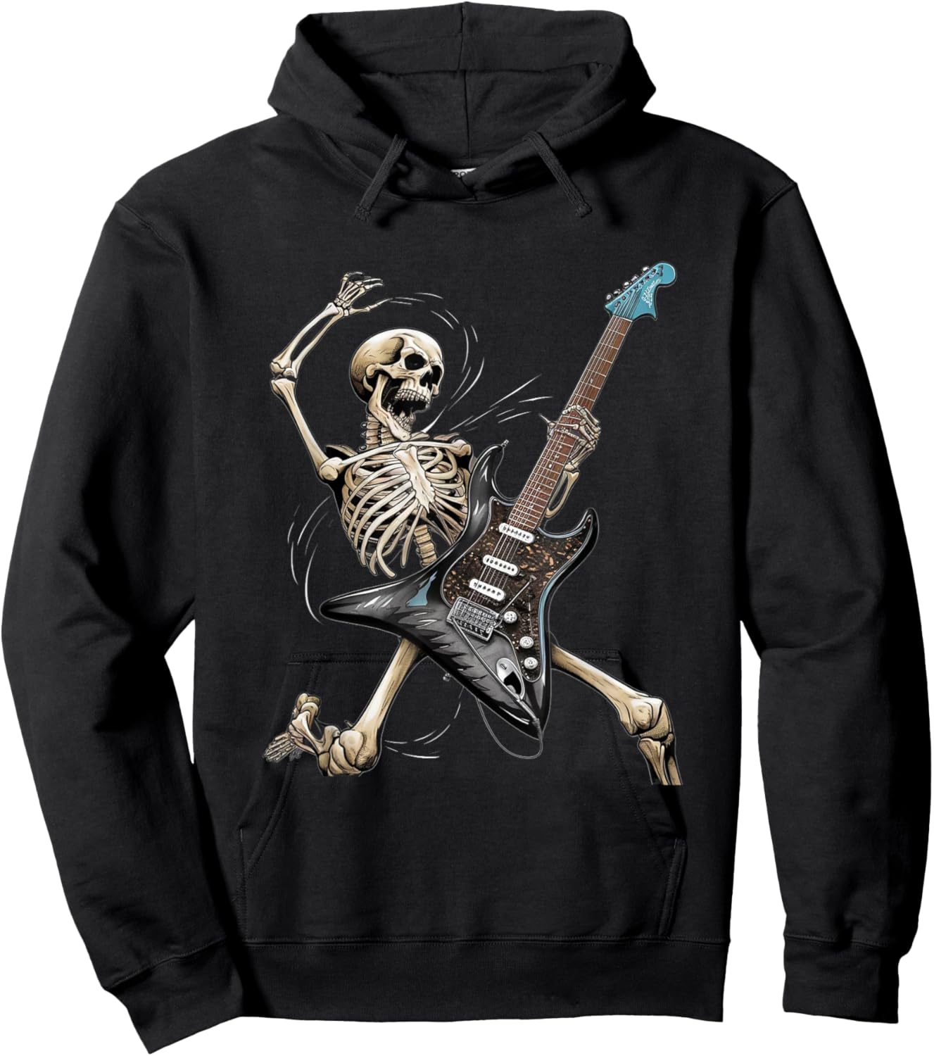 Rock Skeleton Halloween Funny Music Guitar Men Women Kids Hoodie - Hoodie | Black