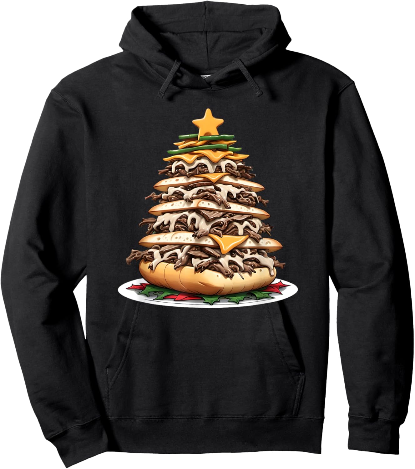 Philly Cheesesteak Christmas Tree Hoodie - Hoodie | Black
