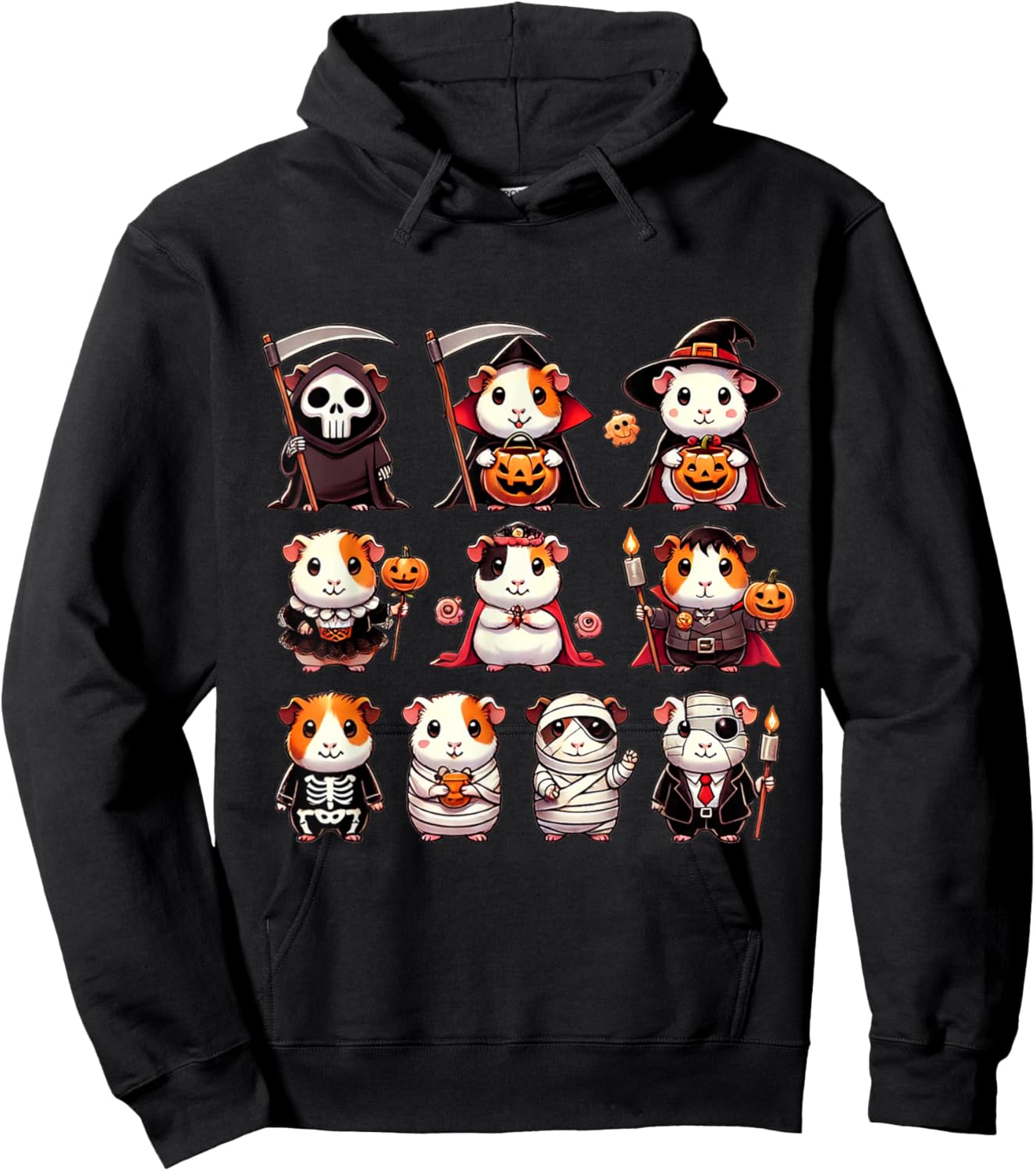 Guinea Pig Spooky Ghost Horror Pumpkin Guinea Pig Halloween Hoodie - Hoodie | Black