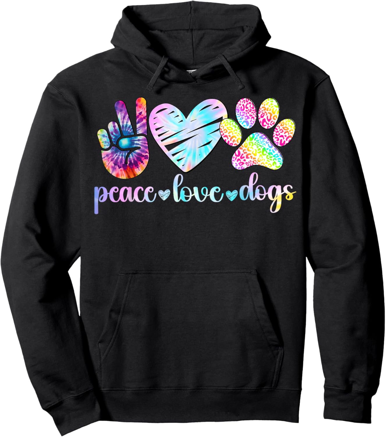 Peace Love Dogs Tie Dye Dog Lover Rescue Puppy Hoodie - Hoodie | Black