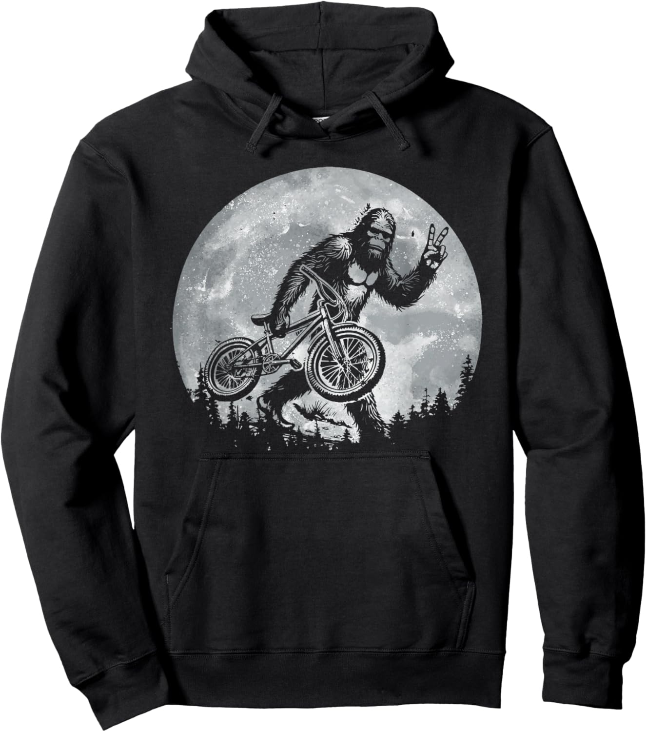 Bigfoot Riding Bicycle Vintage Mountain Biking Bigfoot Biker Hoodie - Hoodie | Black