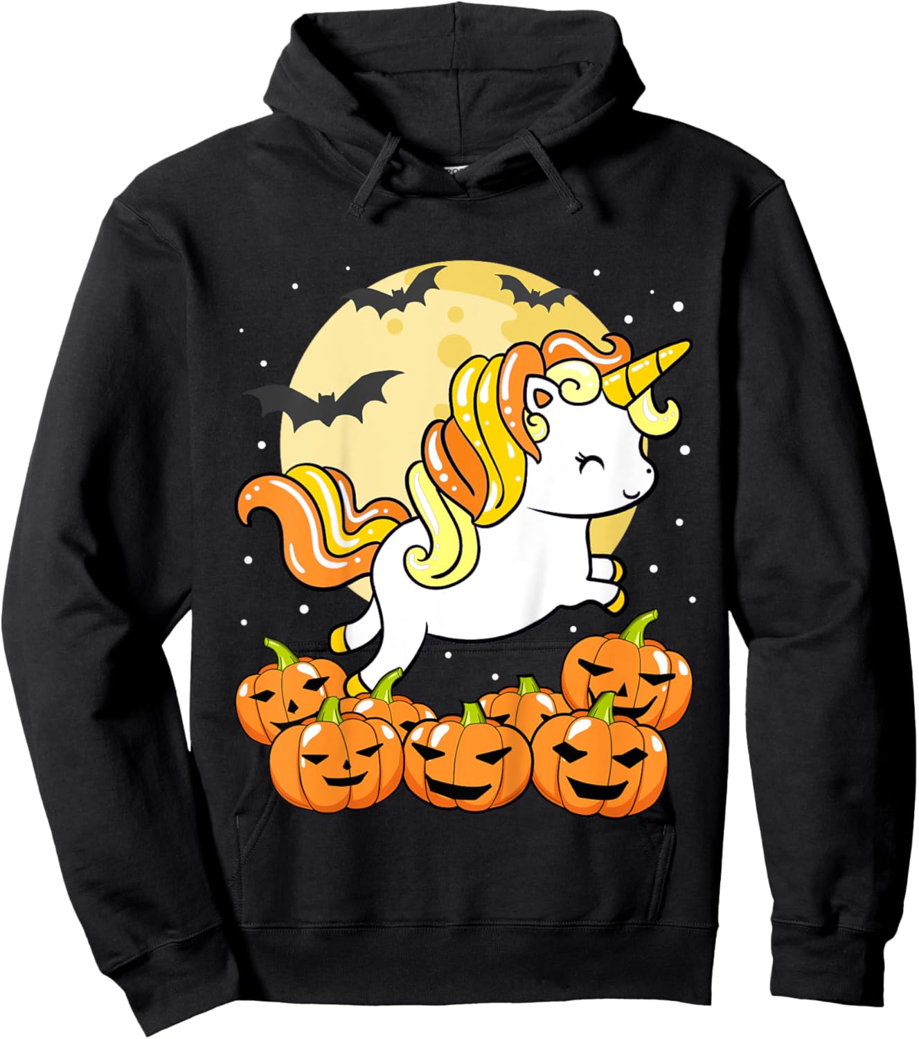 Kids Girls Unicorn Halloween Jack O Lantern Pumpkin Toddler Hoodie - Hoodie | Black