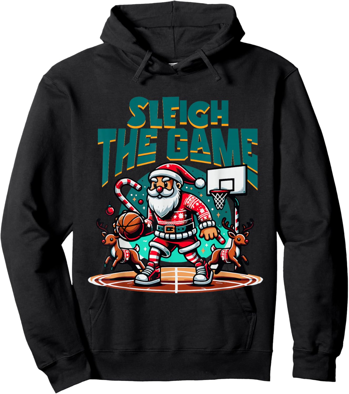 Santa Claus Plays Basketball- Christmas Xmas Boys Kids Teens Hoodie - Hoodie | Black