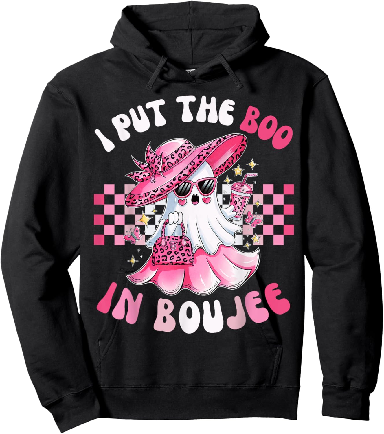 Funny I Put The Boo In Boujee Pink Ghost Halloween Hoodie - Hoodie | Black