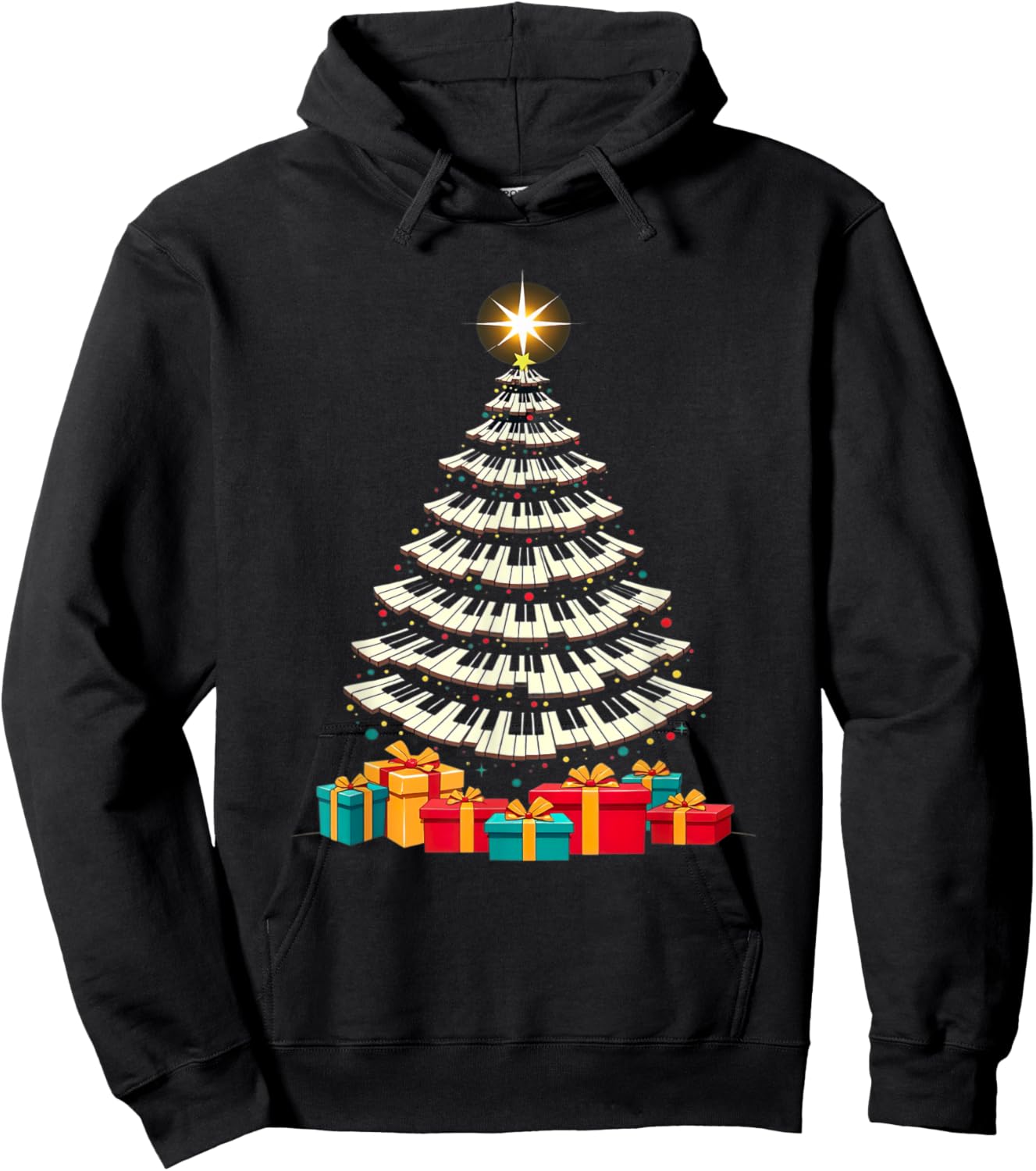 Christmas Tree Piano Keyboard Holiday Music Lover Design Hoodie - Hoodie | Black