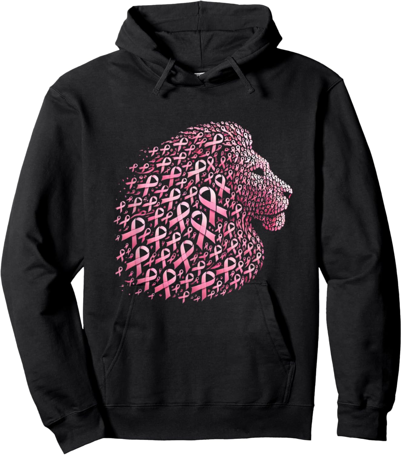 Cute Lion Pink Ribbon Breast Cancer Awareness October Month Hoodie - Hoodie | Black