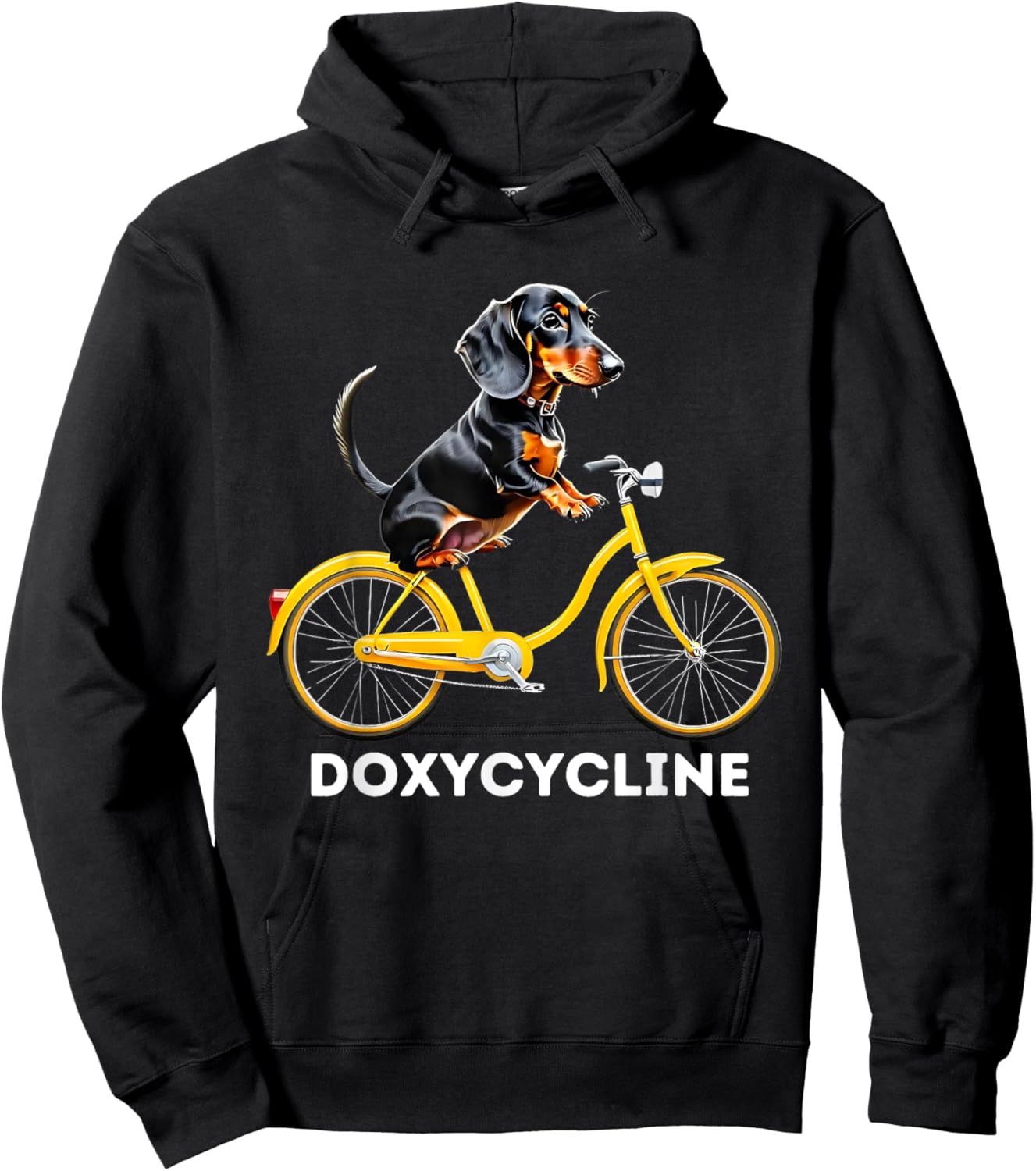 Dachshund on Bicycle Doxycycline Pharmacy Pun Dog Pharmacist Hoodie - Hoodie | Black
