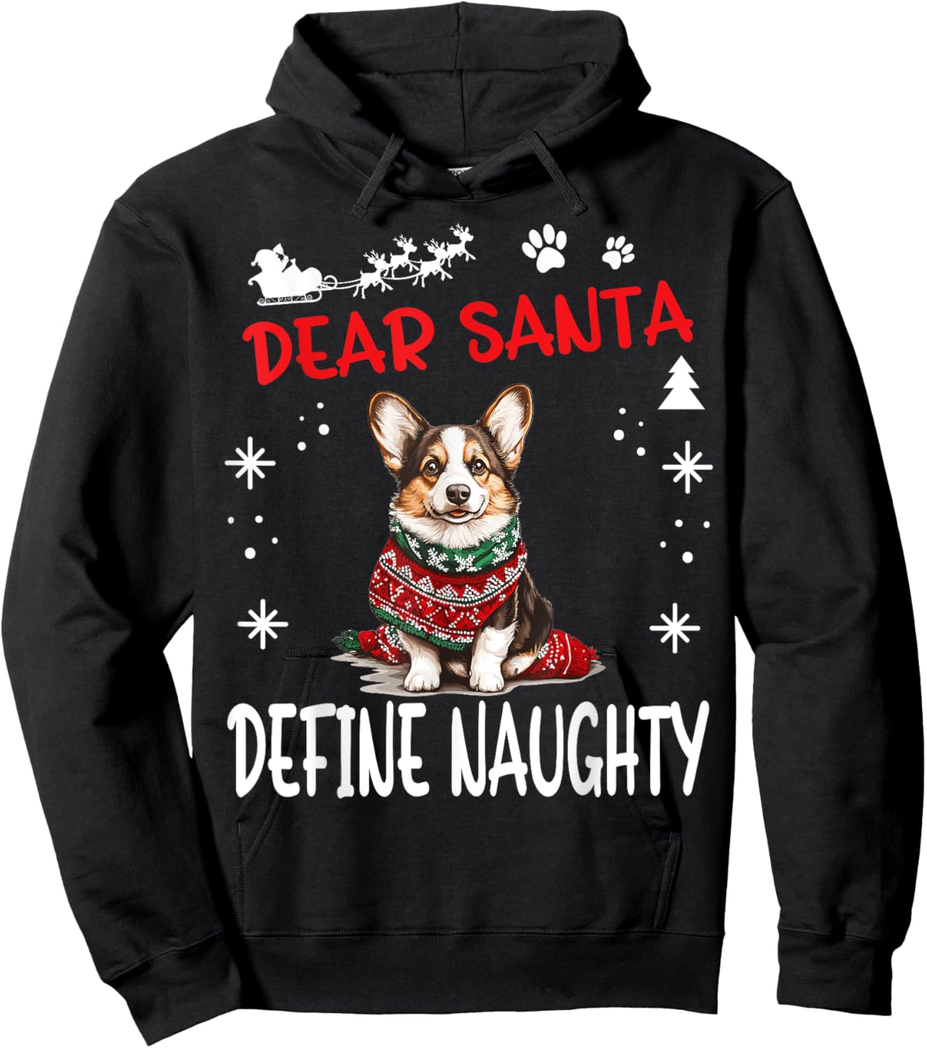 Cute Cardigan Welsh Corgi Dog Christmas Dear Santa Define Hoodie - Hoodie | Black