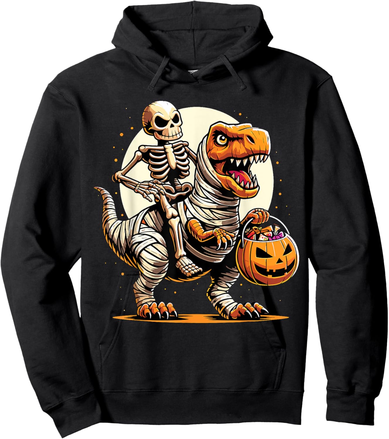 Halloween Skeleton Riding Mummy Dinosaur Hoodie - Hoodie | Black