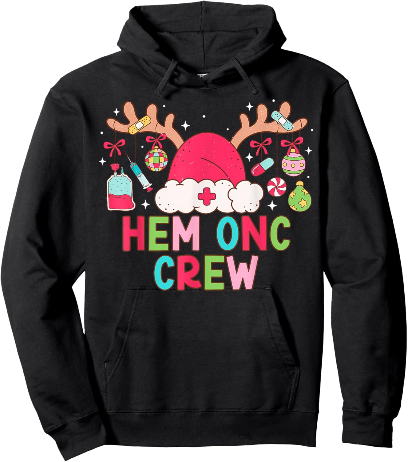 Christmas Reindeer Santa Hem Onc Crew Hematology Oncology Hoodie - Hoodie | Black