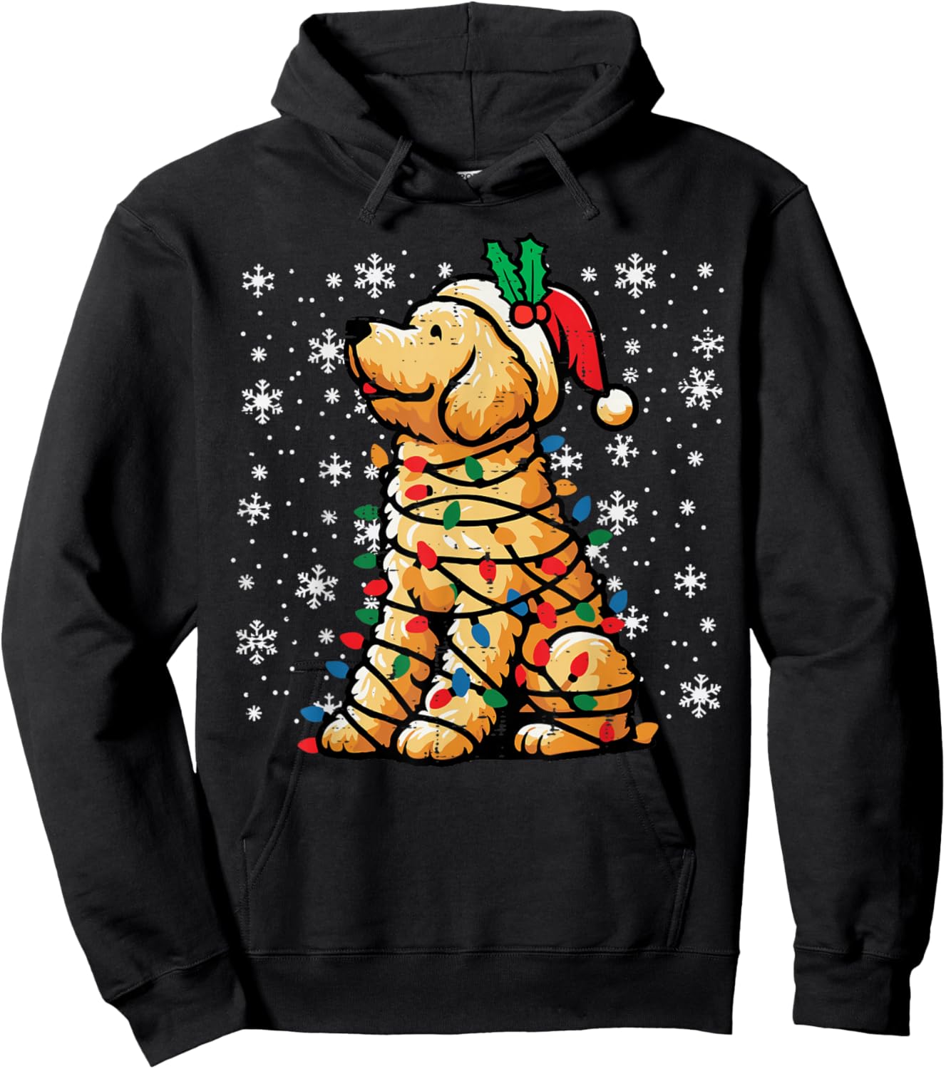 Christmas Dog Goldendoodle Santa Cute Xmas Men Women Kids Hoodie - Hoodie | Black