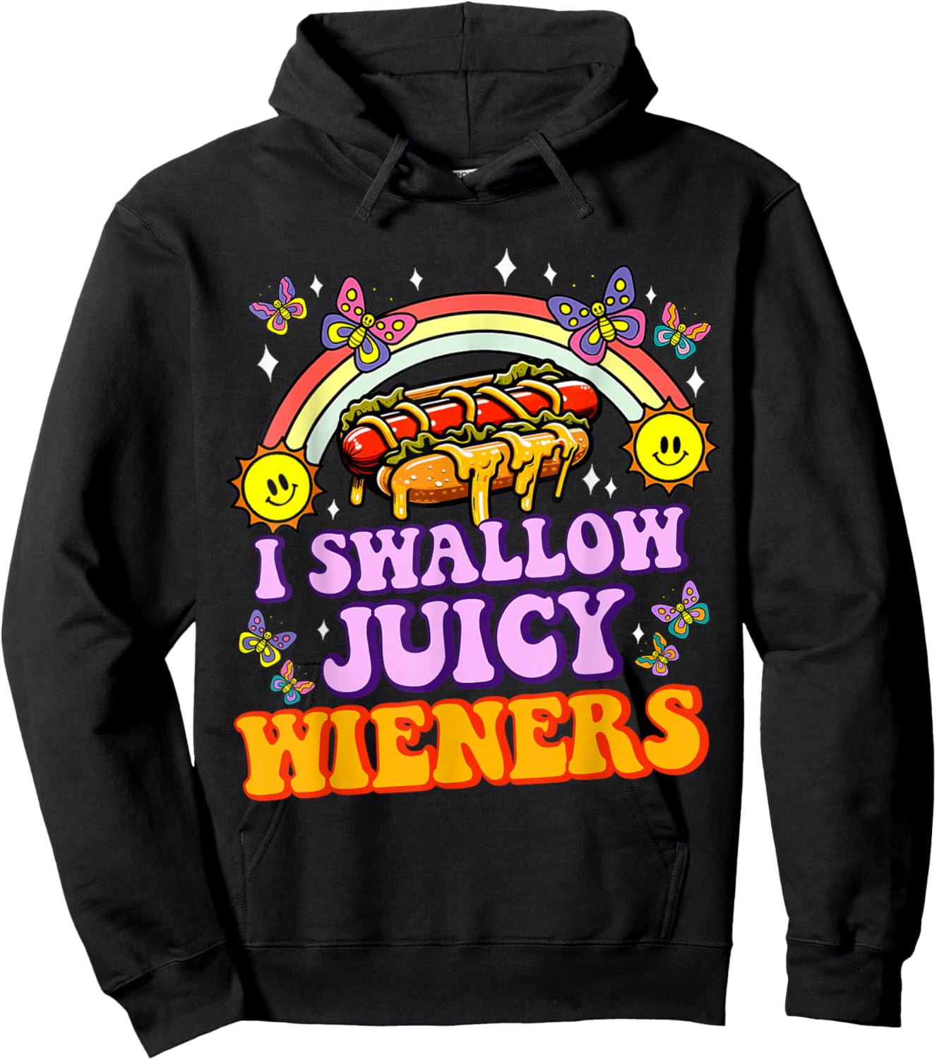 I Swallow Juicy Wiener Funny Embarrassing Adult Humor Women Hoodie - Hoodie | Black