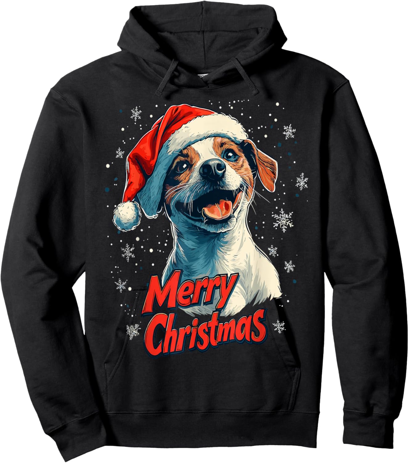 Jack Russell Santa Hat Merry Christmas Xmas Dog Lover Pajama Hoodie - Hoodie | Black