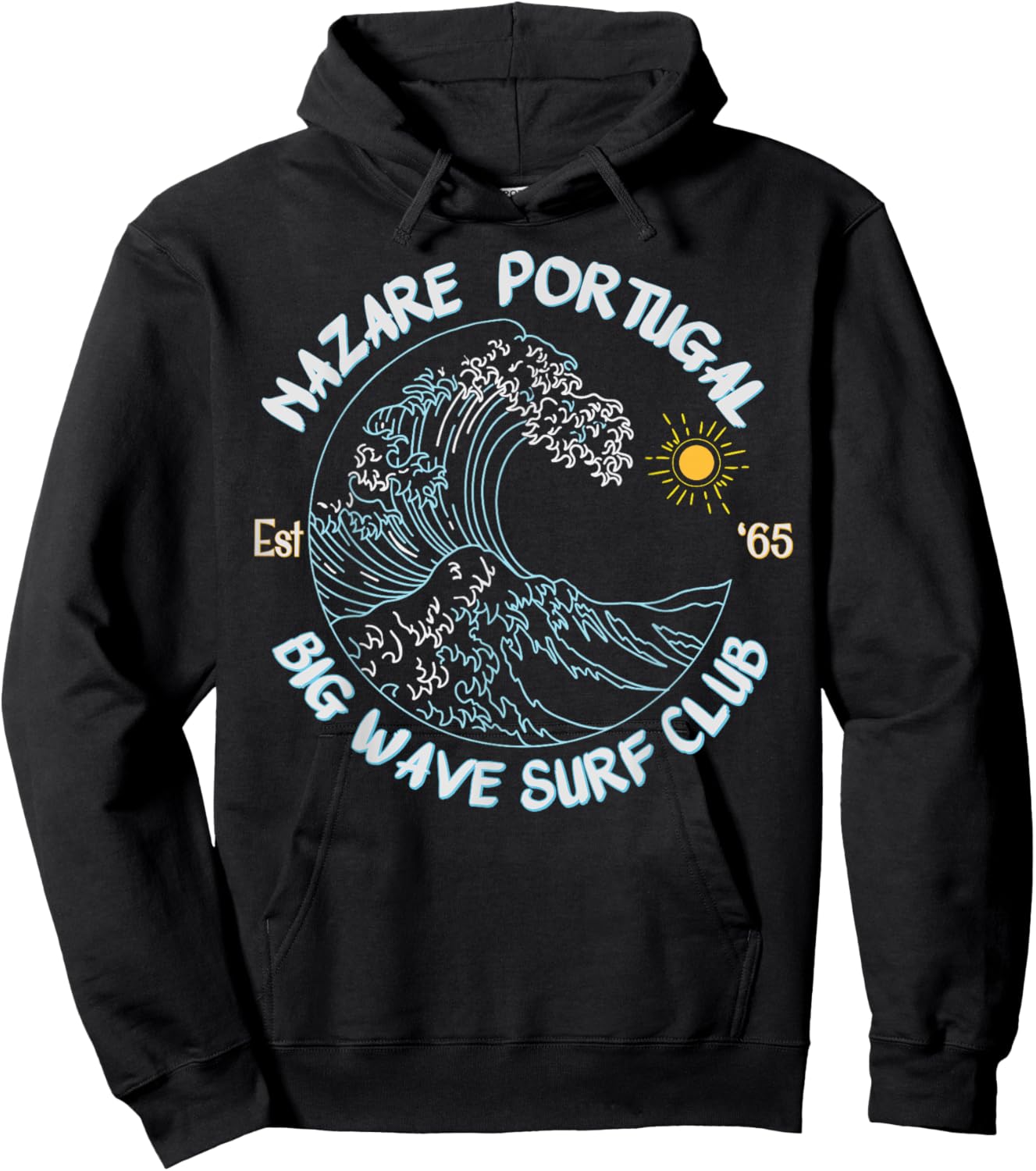 Nazare Portugal Big Wave Surf Club, surfing graphic Hoodie - Hoodie | Black