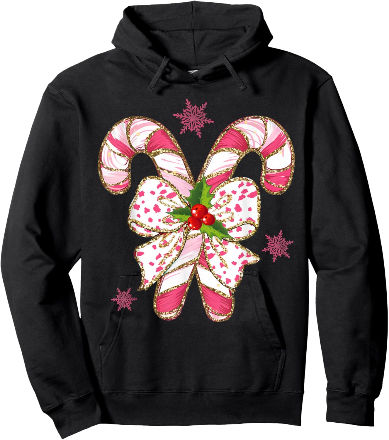 Christmas Candy Cane Coquette Bow Christmas Girls Hoodie - Hoodie | Black