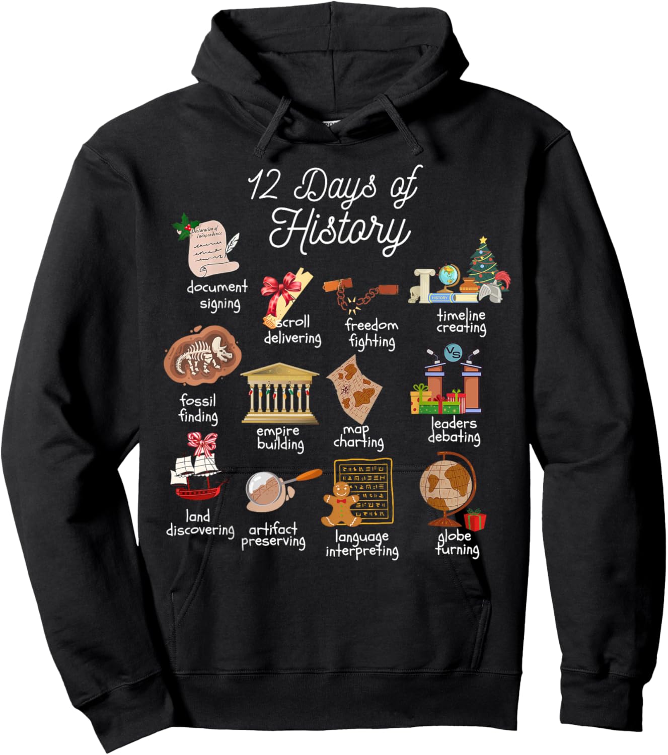 12 Day Of History Teacher Christmas Social Studies Student Hoodie - Hoodie | Black