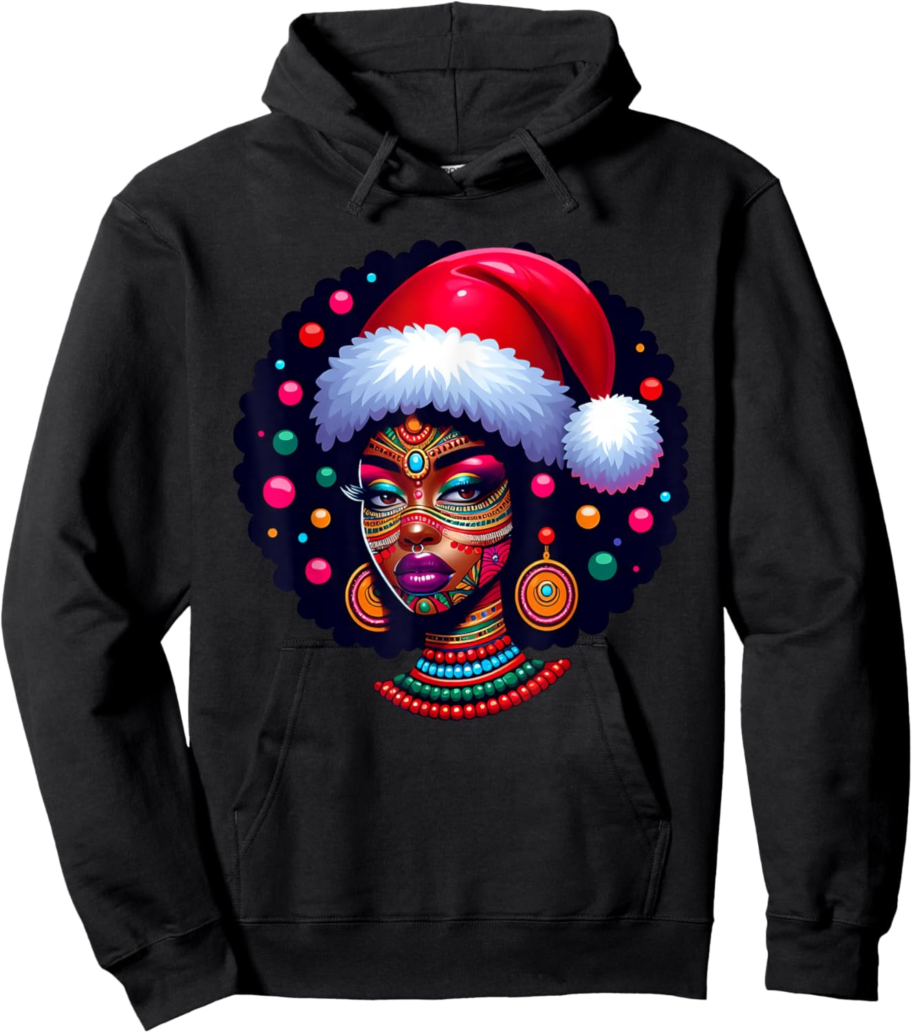 Cute Christmas Santa Pajama African American Afro Black Girl Hoodie - Hoodie | Black