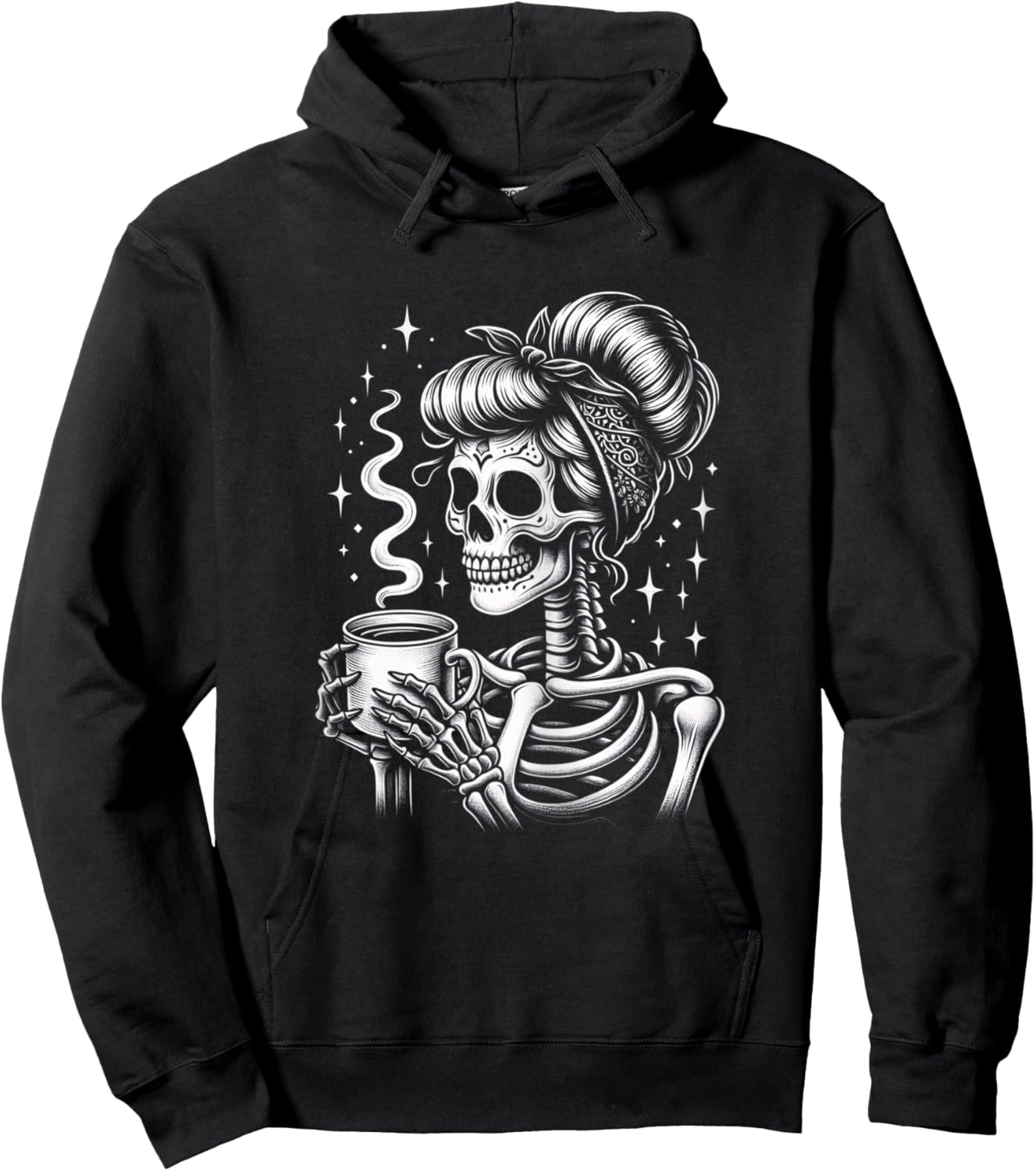 Halloween Skeleton Messy Bun Coffee Funny Costume Mom Women Hoodie - Hoodie | Black