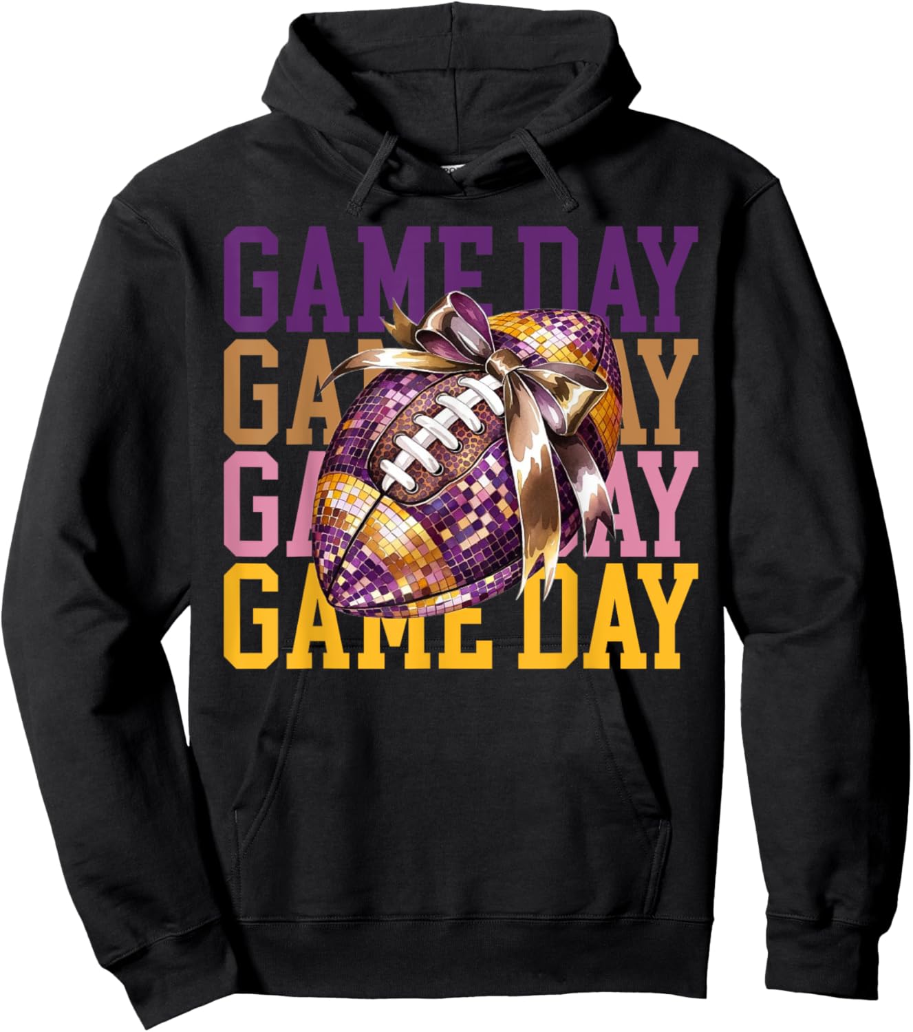 Coquette Bow Disco Funny Football Game Day Touchdown Season Hoodie - Hoodie | Black