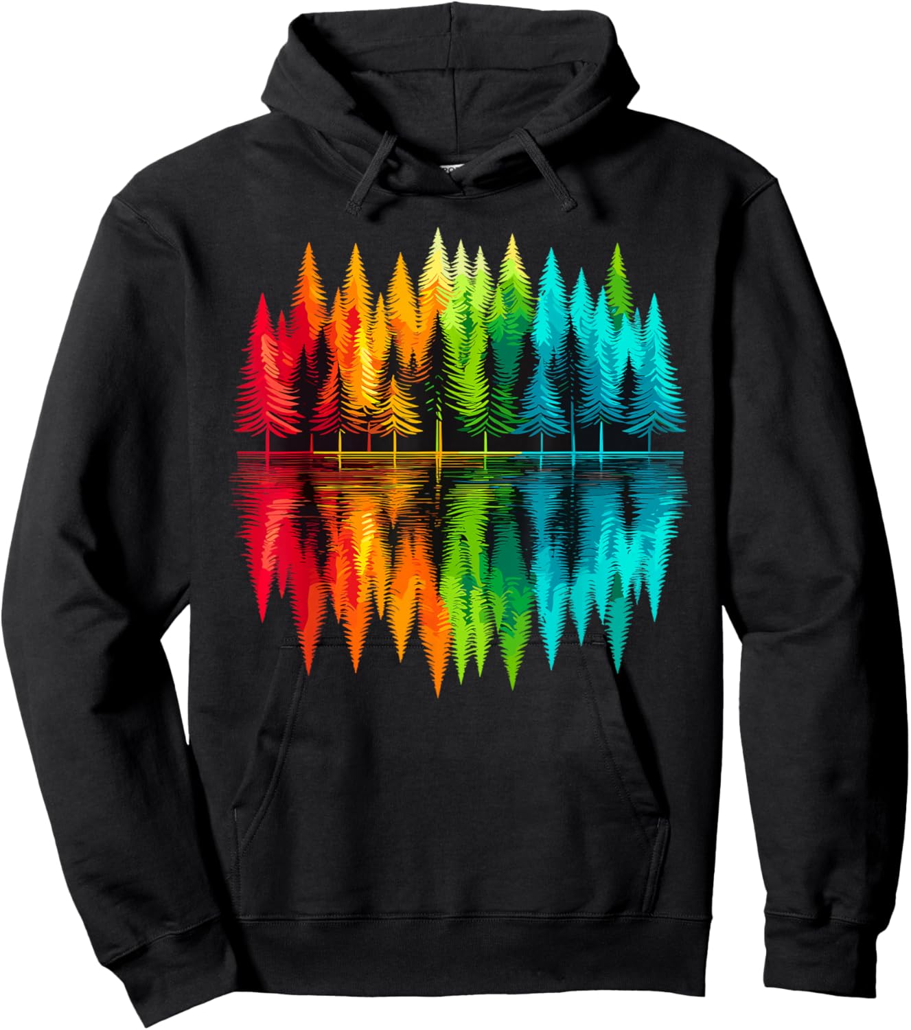 Colorful Trees Nature Landscape -Adults , Black, Small, Short Sleeve, Polyester 100%, Nature Themed, Outdoor Adventure Hoodie - Hoodie | Black