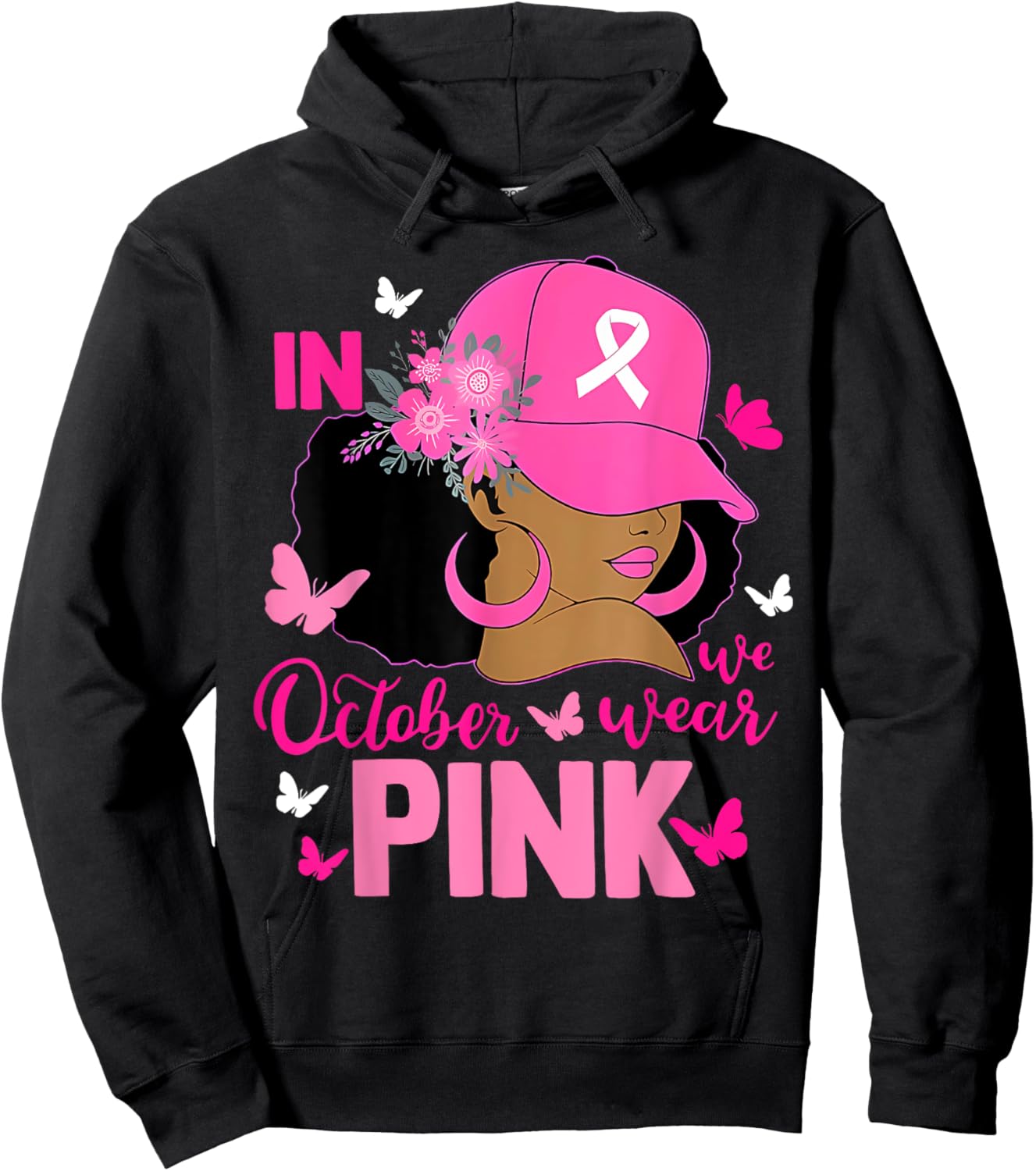 Messy Bun In October We Wear Pink Messy Bun Black Women Hoodie - Hoodie | Black