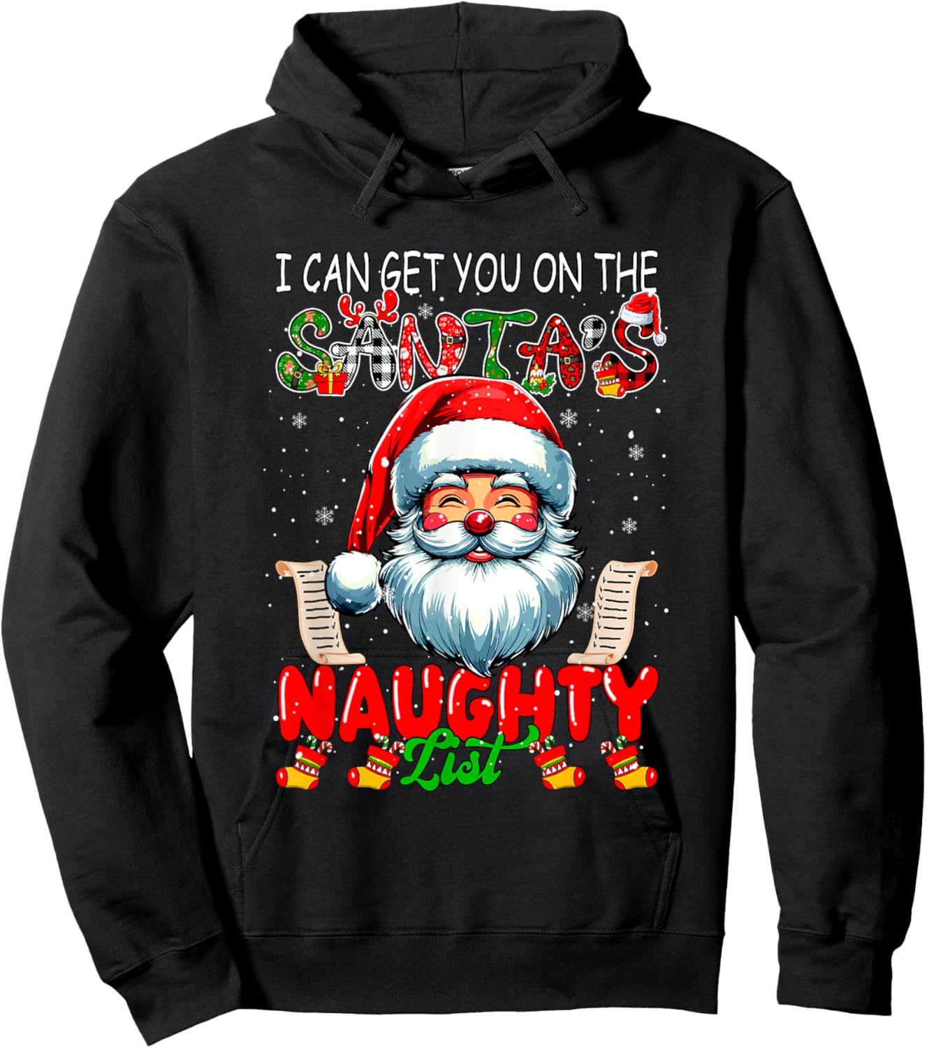 I Can Get You On Santa's Naughty List Christmas Santa Face Hoodie - Hoodie | Black