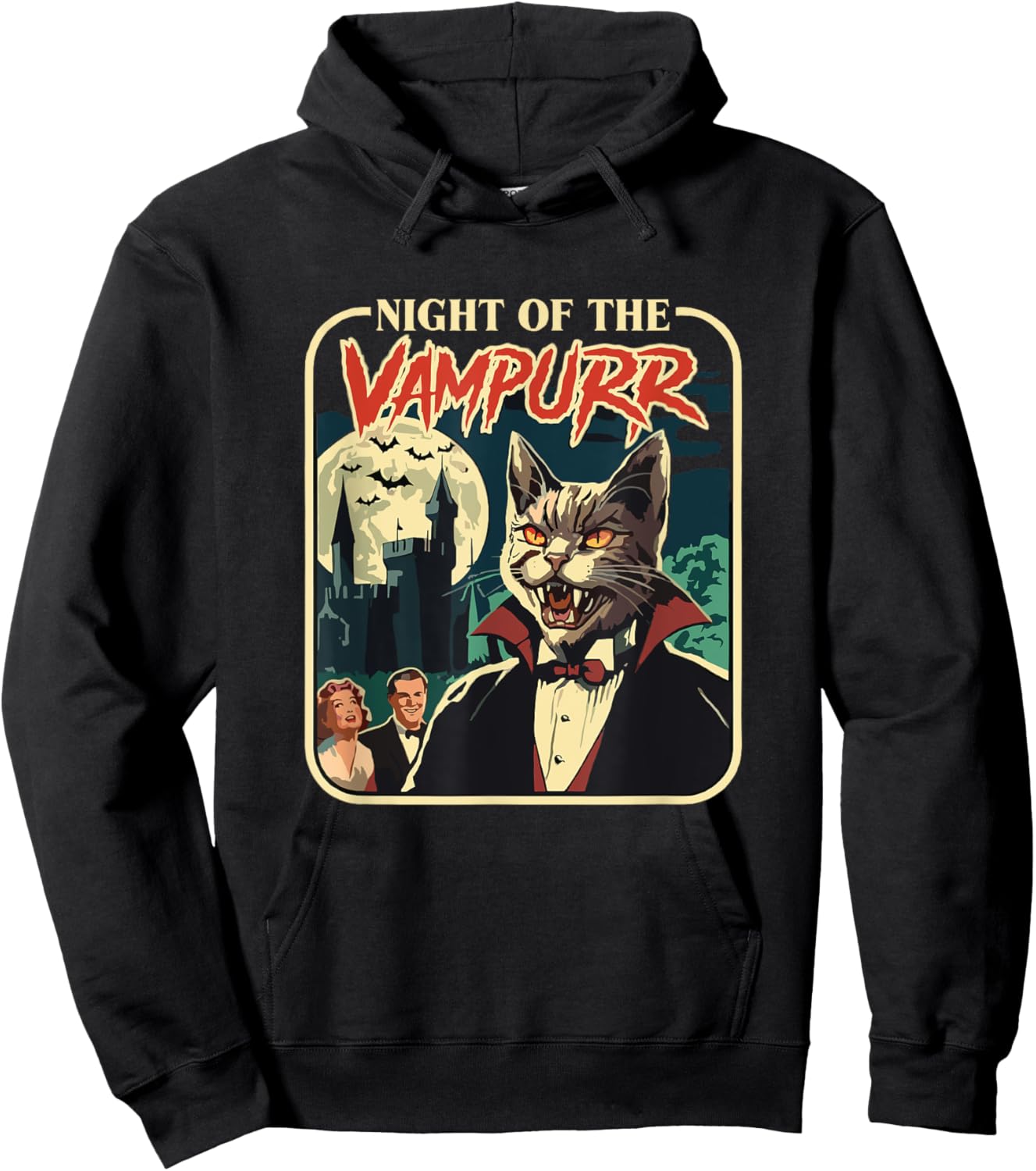 Night Of The Vampurr Cat Lovers Halloween Men Women Hoodie - Hoodie | Black